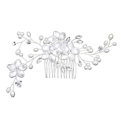 Minkissy Floral Crystal Pearl Hair Comb - Elegant Bridal Wedding Hair Accessory for Women & Girls (White) | Perfect for Prom, Parties & Special Occasions