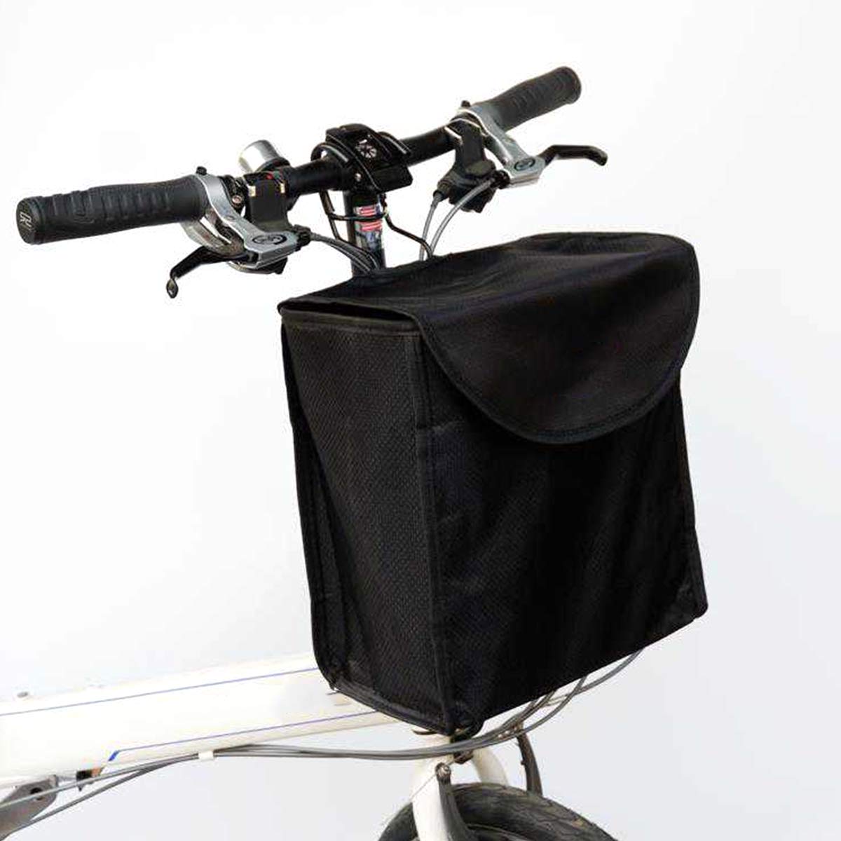 Square Canvas Bike Basket with Removable Lid & Holder - Front Handlebar Bicycle Accessories for Commuting & Shopping (Black)