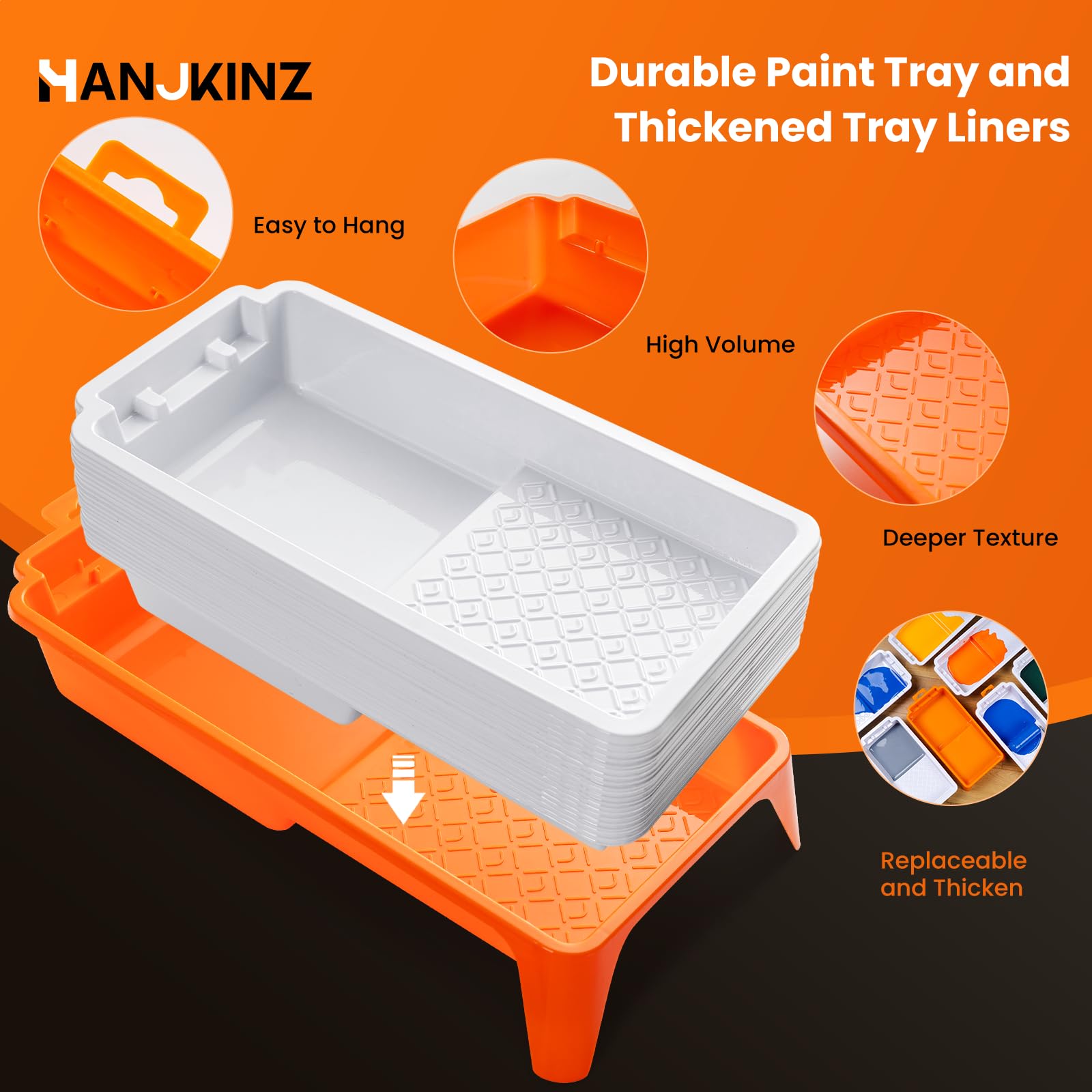 27 Pack Paint Tray Kit - 4 Inch Small Plastic Paint Tray with 20 Disposable Liners | Thickened Light Orange Paint Roller Tray Liners for Home Painting, DIY Projects & Professional Use
