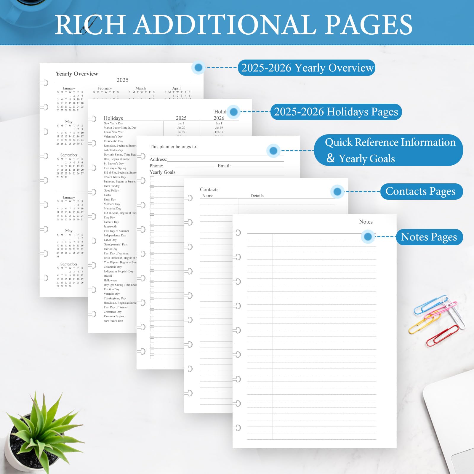 2025 Monthly Planner Refill Inserts for 9-Disc Discbound System - 12 Month Calendar with Tabs, 7