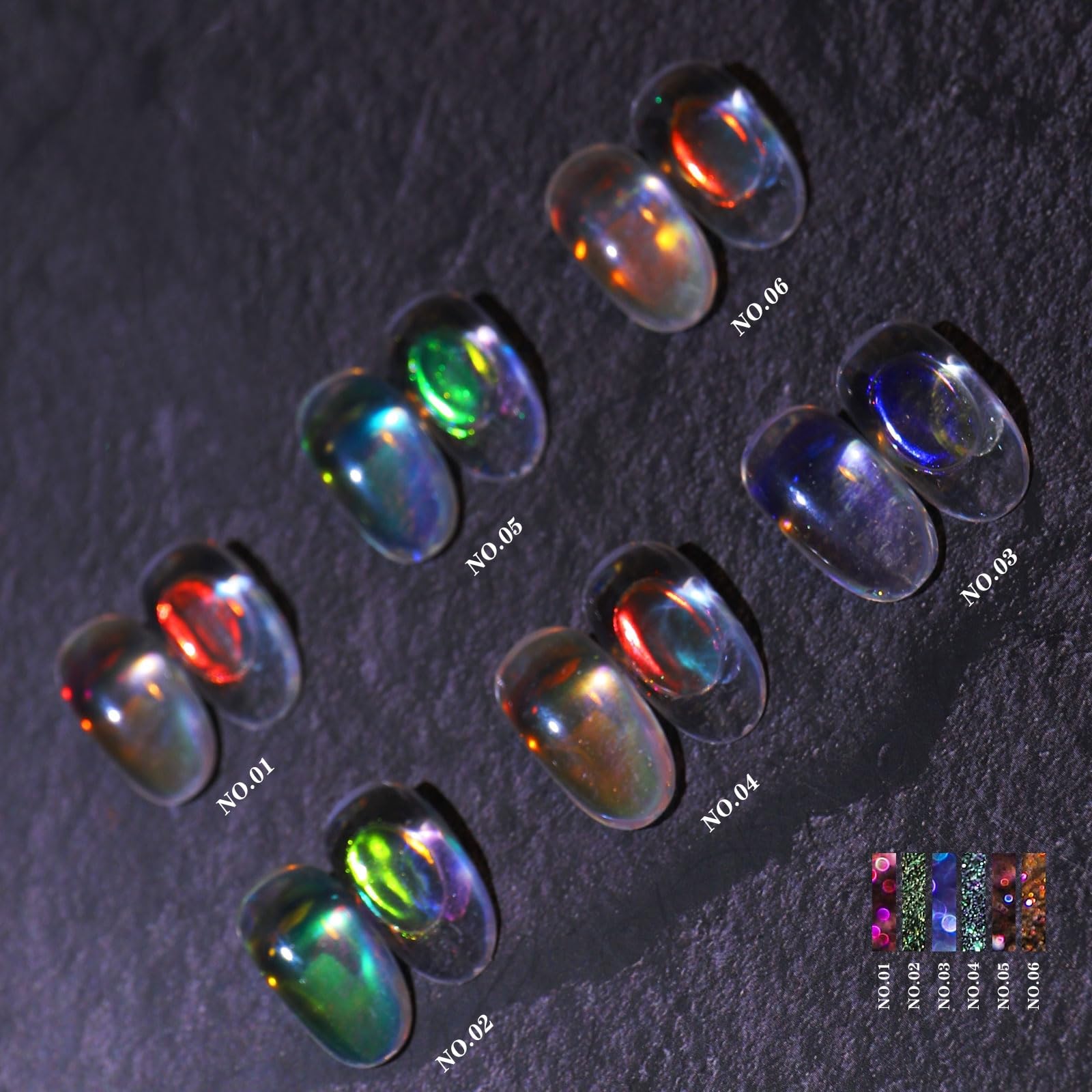 Aurora Holographic Nail Powder - Neon Rainbow Chameleon Multi-Chrome Iridescent Pigment for Nail Art (6 Transparent Boxes) | Perfect for Gel Polish, Acrylic Nails & DIY Manicures