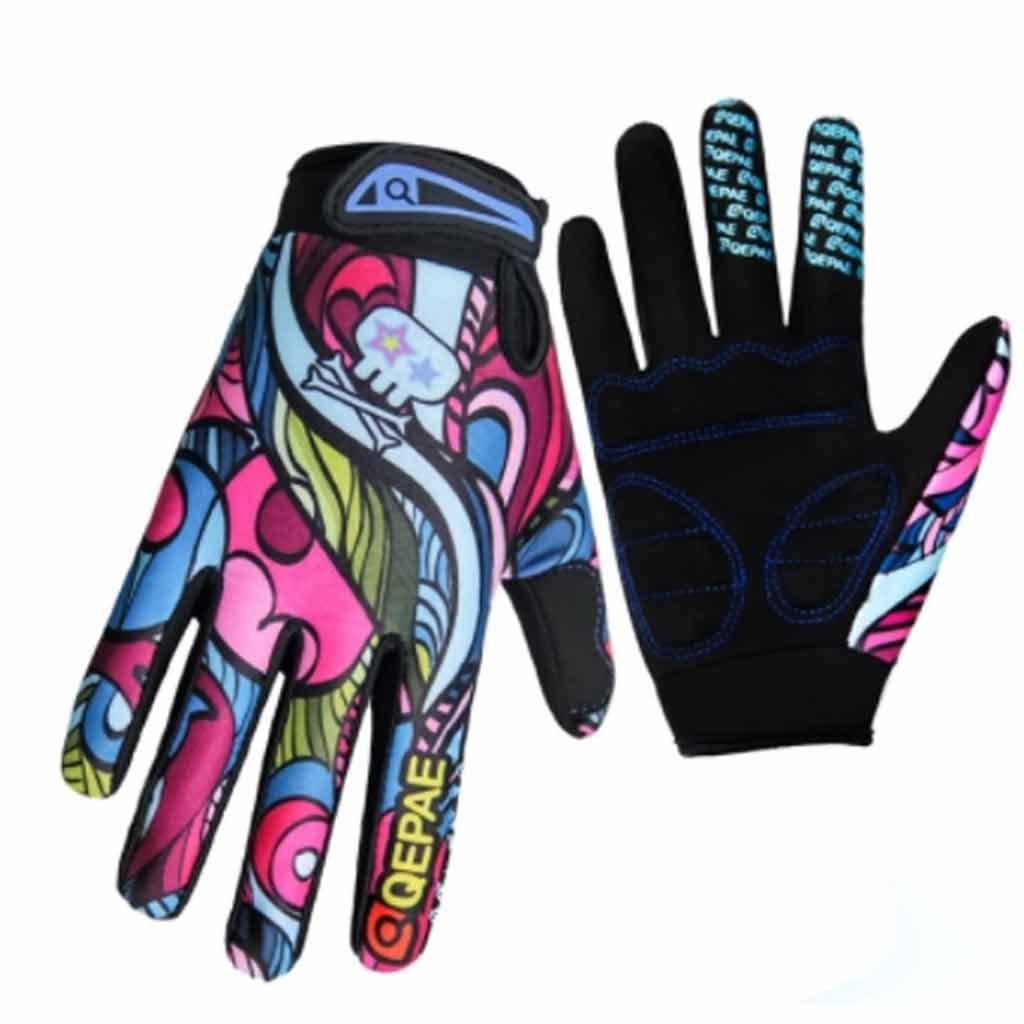 Breathable Full Finger Cycling Gloves for Women - Printed Bicycle Sports Gloves, Winter Mountaineering Mesh Gloves (Large Size, Color A) - Perfect for Road Biking, Mountain Climbing & Cold Weather Outdoor Activities