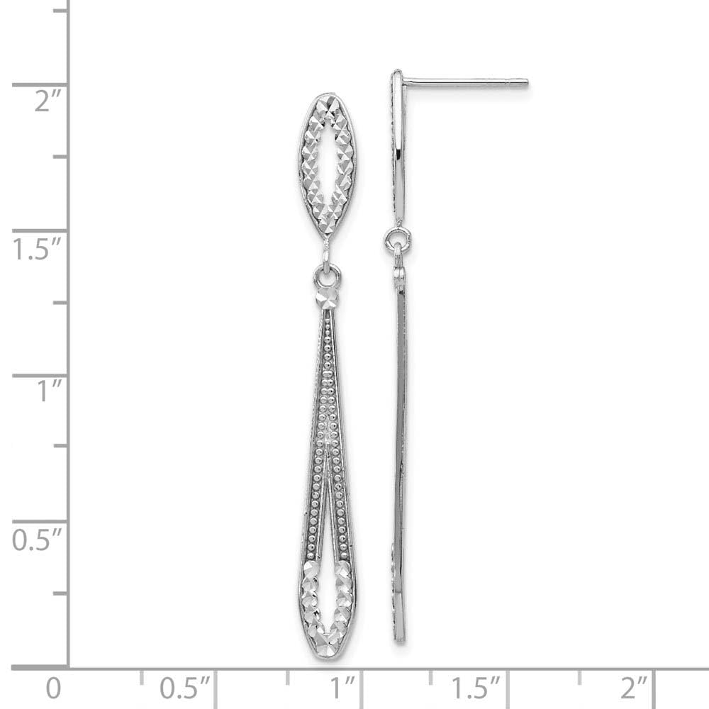 14k White Gold Black Bow Textured Diamond-cut Dangle Post Earrings for Elegant Evening Events and Special Occasions
