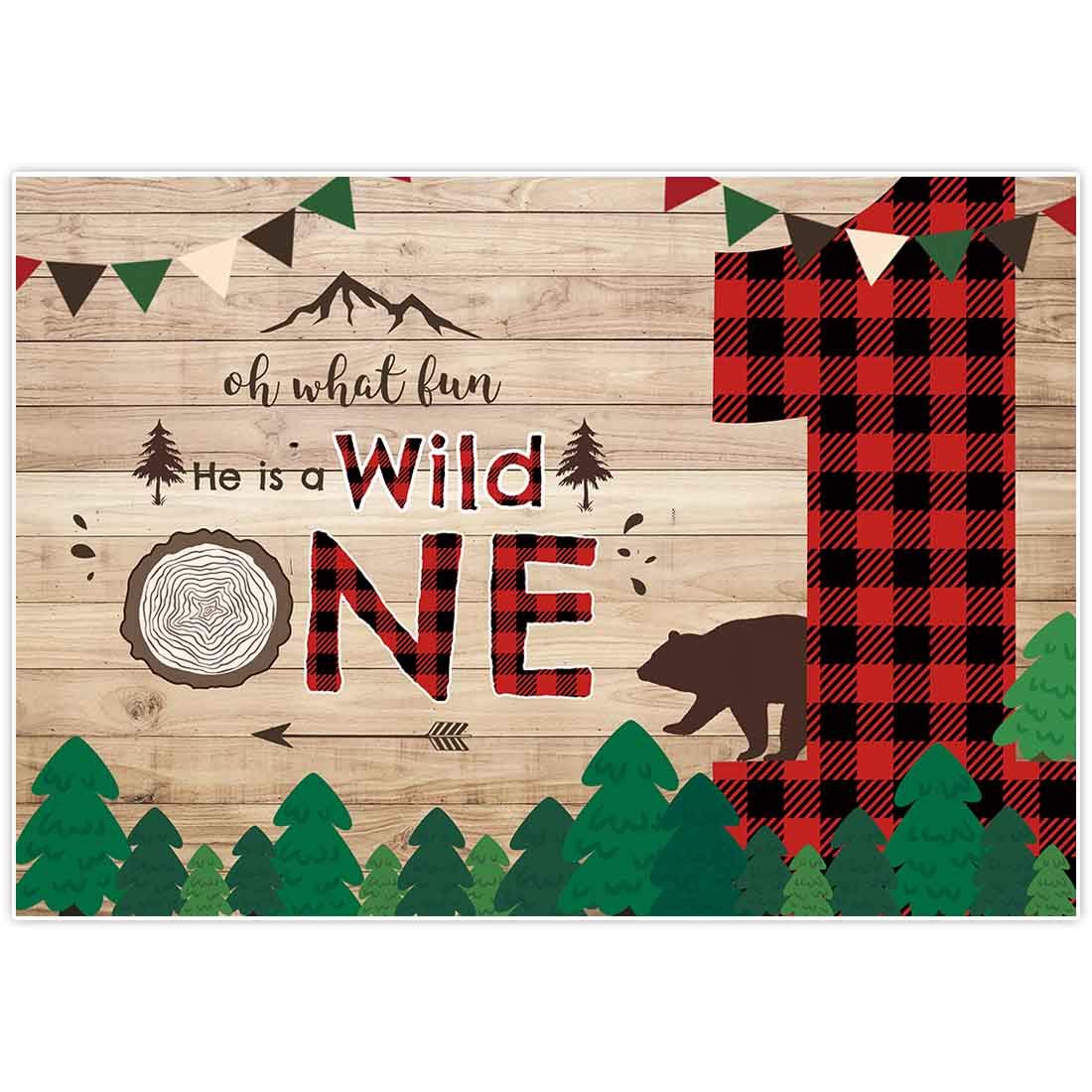 Allenjoy 7x5ft Lumberjack Wild One Backdrop - Red Black Buffalo Plaid Party Decor for 1st Birthday, Baby Shower & Kids Celebration | Perfect for Cake Smash Photoshoot, Woodland Theme Party & Prince-Themed Decorations