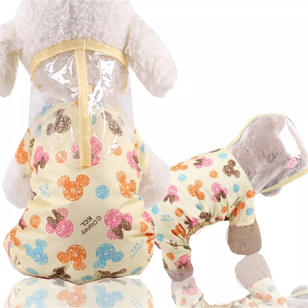 Waterproof Dog Raincoat with Hood - Cartoon Printed Breathable Puppy Rainwear for Small Dogs (Yellow, Size L) - Ideal for Outdoor Walks & Rainy Day Adventures