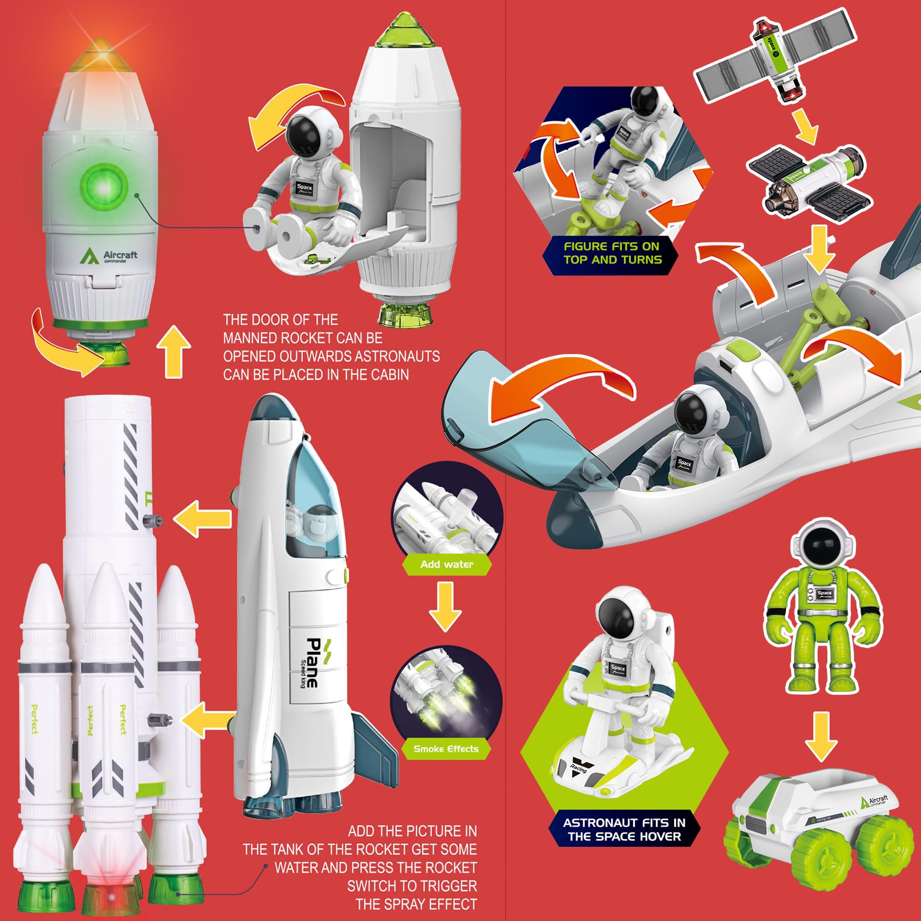 Space Rocket Shuttle Toy Set with Lights & Sounds - STEM Educational Spacecraft Airplane Toys for Kids Ages 3-8 - Includes Astronaut Figures - Perfect Birthday Gift for Boys & Girls - Great for Imaginative Play, Space Exploration Learning & Bedtime Adventures