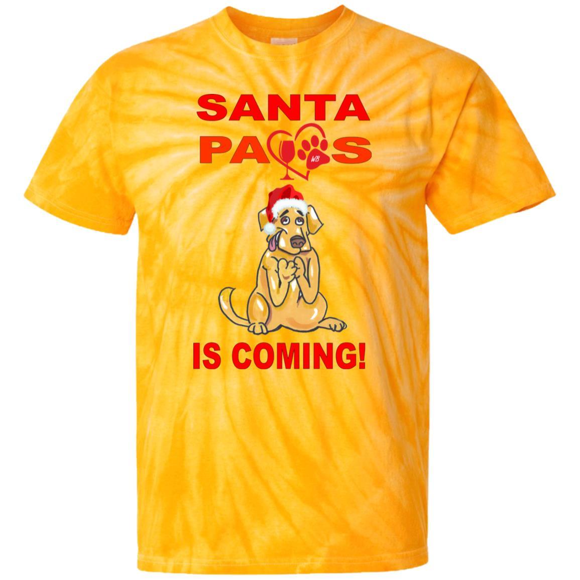 Santa Paws Is Coming Tie Dye Youth T-Shirt | Cute Holiday Dog Christmas Tee for Kids | Perfect for Family Photos & Festive Gatherings