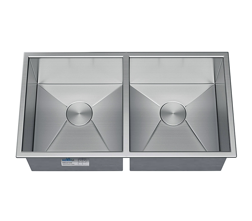 Allora USA KH 3118 9 D R0 Handmade Undermount Double Bowl Stainless Steel Kitchen Sink - Perfect for Modern Kitchens & Busy Home Chefs