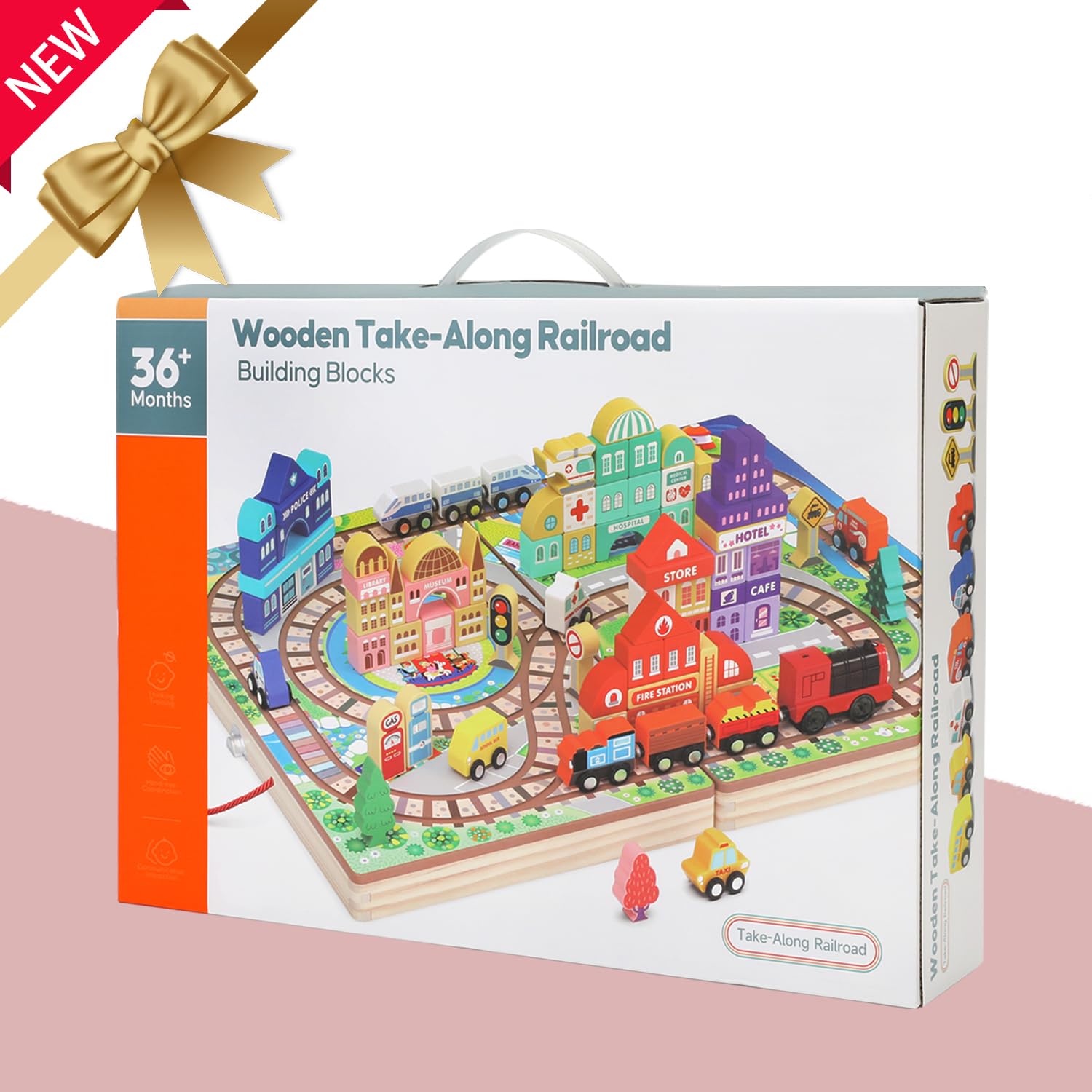Large Wooden Building Blocks Set with Electric Train - City Construction Stacking Blocks for Preschool Learning & Educational Toys | Wooden Take-Along Tabletop Railroad Play Set for Toddlers | Perfect for Pretend Play, STEM Learning & Creative Development
