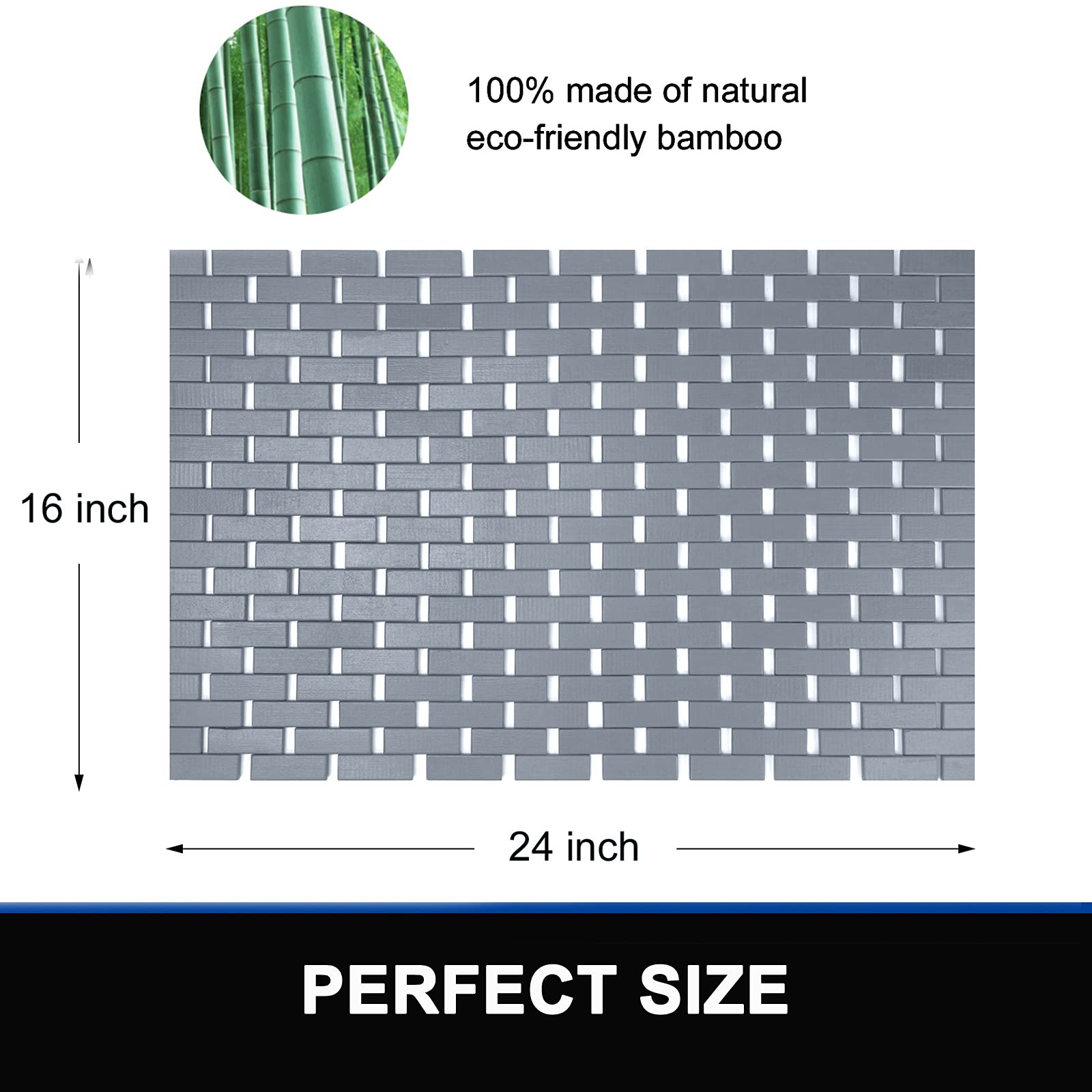 **Waterproof Non-Slip Bamboo Bath Mat Set (16x24 Inch, Grey) - 2 Pack for Shower, Bathtub & Bathroom Floor - Eco-Friendly & Easy to Clean**    *(Perfect for Spa-Like Bathrooms, Wet Rooms & Eco-Conscious Homes)*