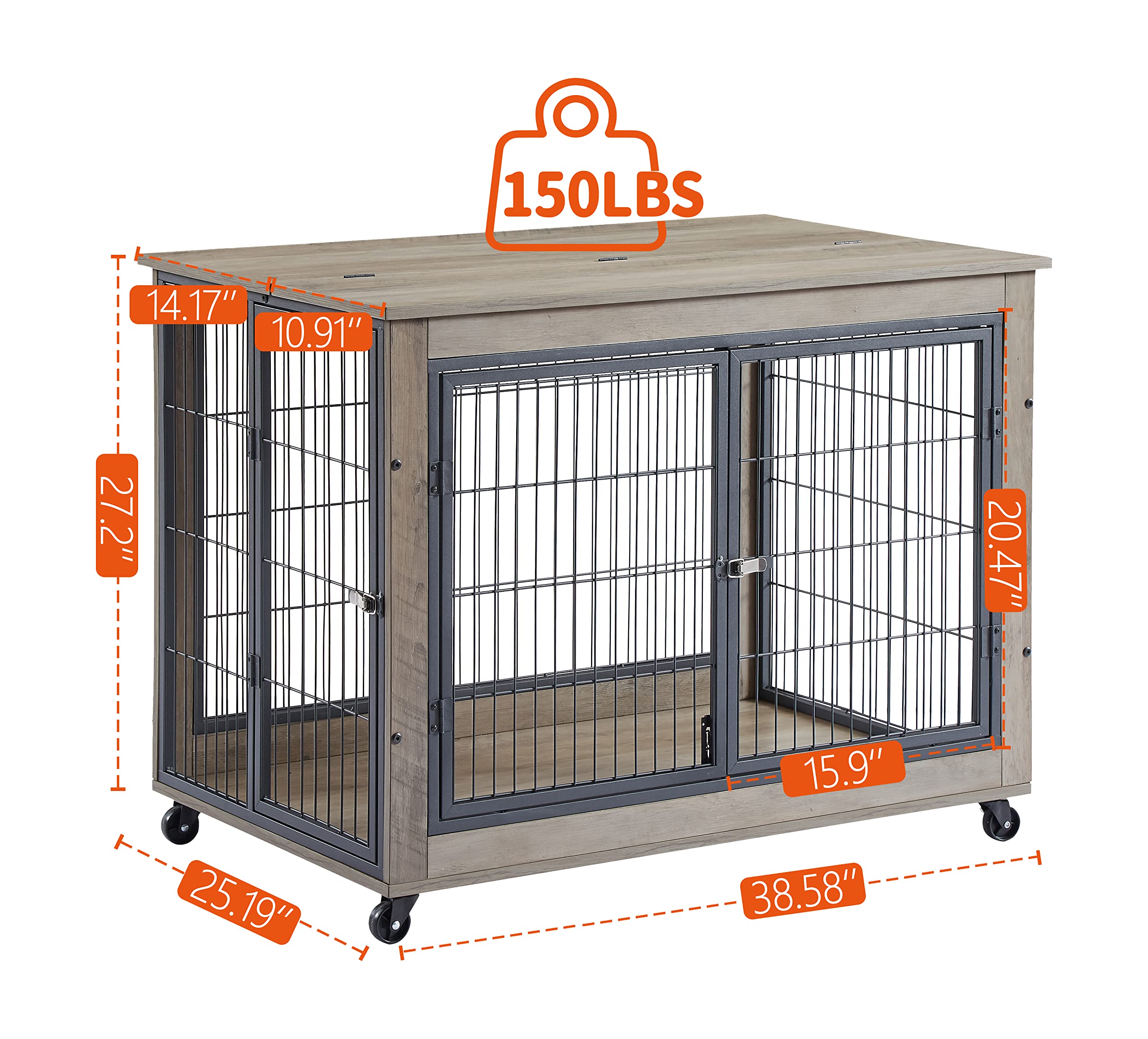ZSQ Wooden Dog Crate Furniture - Stylish End Table Pet Kennel with Wheels, 39