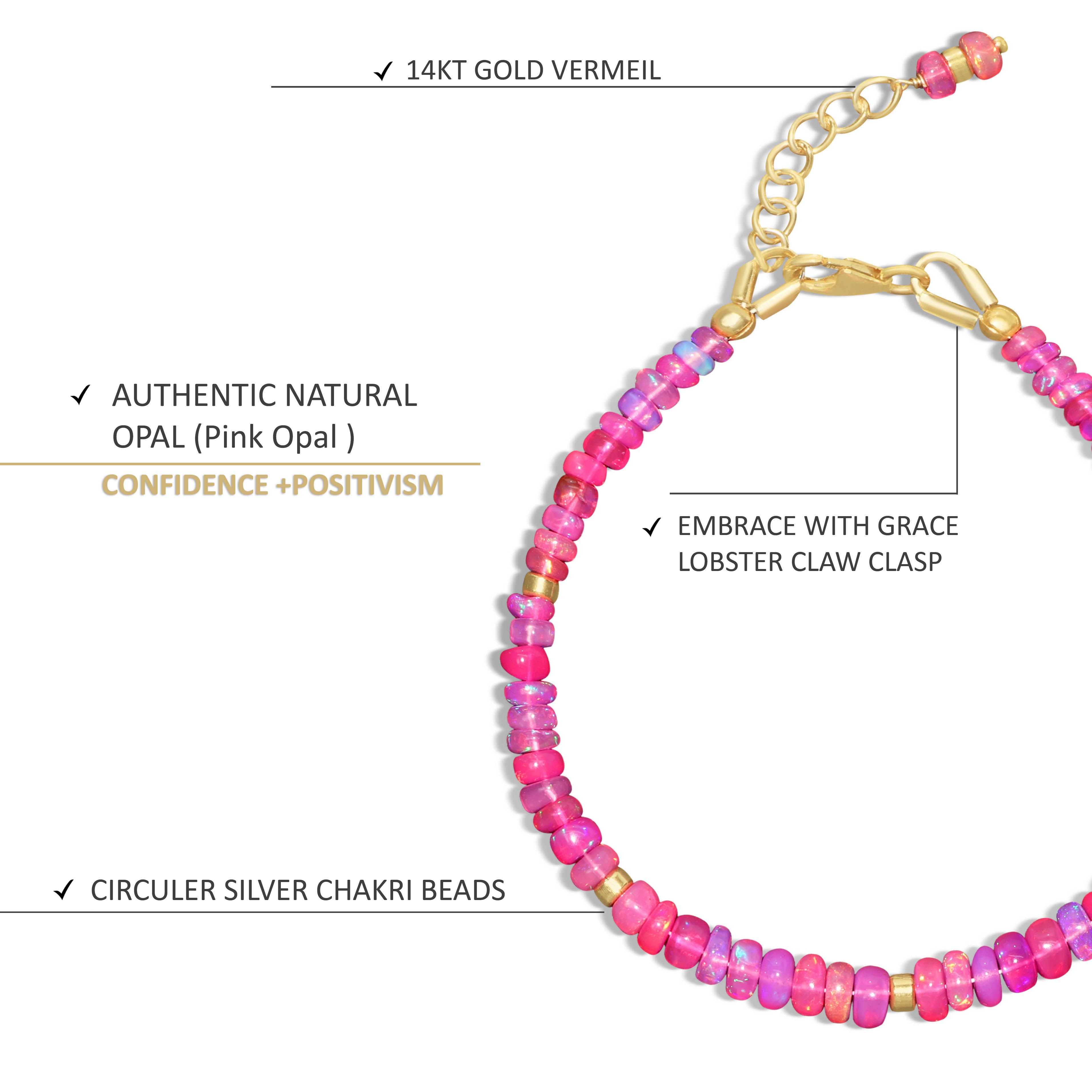 Natural Pink Opal Bead Strand Rondelle Bracelet with Separator Beads - Elegant Handmade Jewelry for Women, Boho Chic Accessory for Parties, Weddings & Everyday Wear