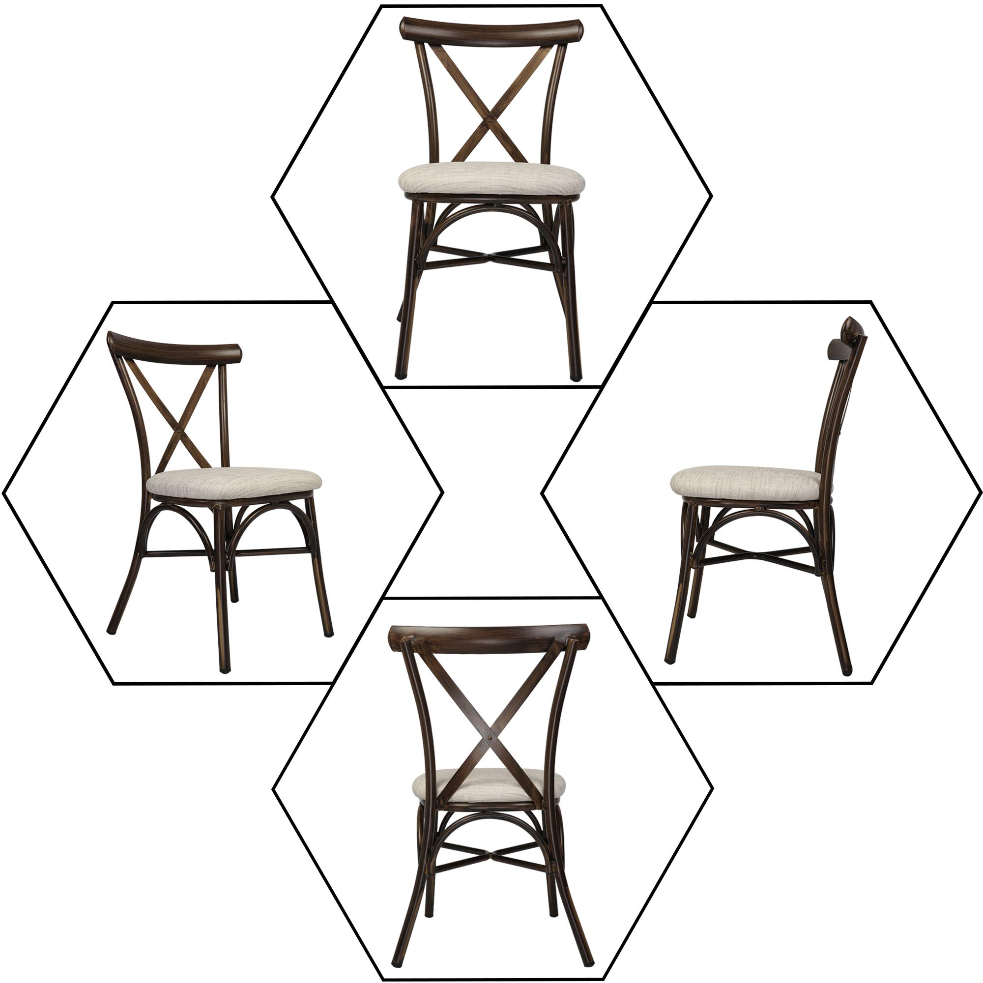LUCKYERMORE 2-Piece Upholstered Dining Chair Set - Modern PU Leather Kitchen Chairs with X-Shaped Back & Aluminum Frame - Sturdy Comfortable for Indoor/Outdoor Use (Beige) - Perfect for Dining Room, Kitchen, Patio or Restaurant