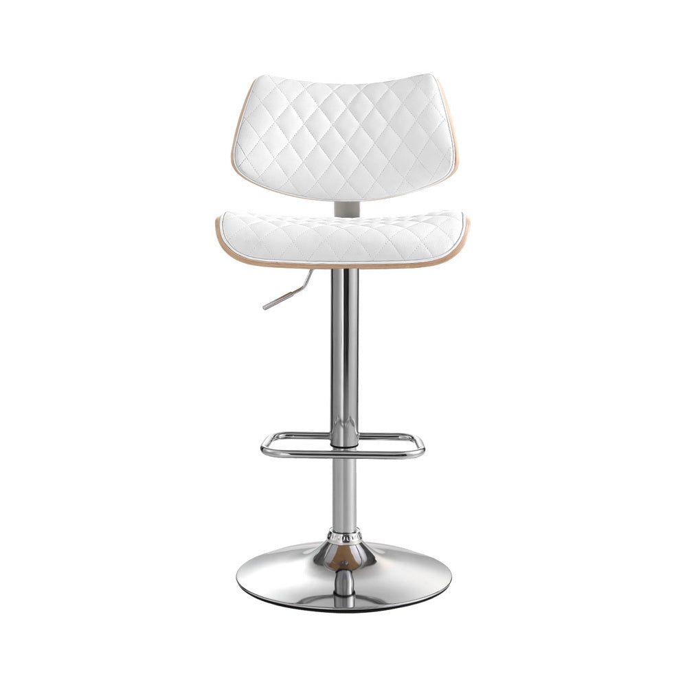 **Adjustable Height Bar Stools - Wooden & Leather Kitchen Dining Chairs with Gas Lift Mechanism - White - Perfect for Home Bars, Kitchen Islands & Breakfast Nooks**