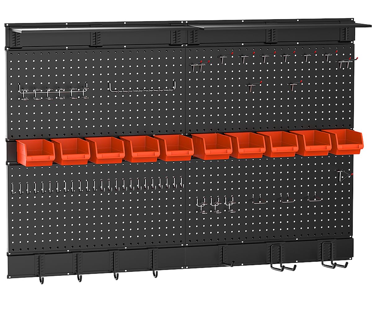 Ultrawall Black Pegboard Wall Organizer - 48x36 Inch Garage Storage System with Hooks, Bins & Tool Panel (72-Piece Set) - Perfect for Workshop, Garage & Home Organization