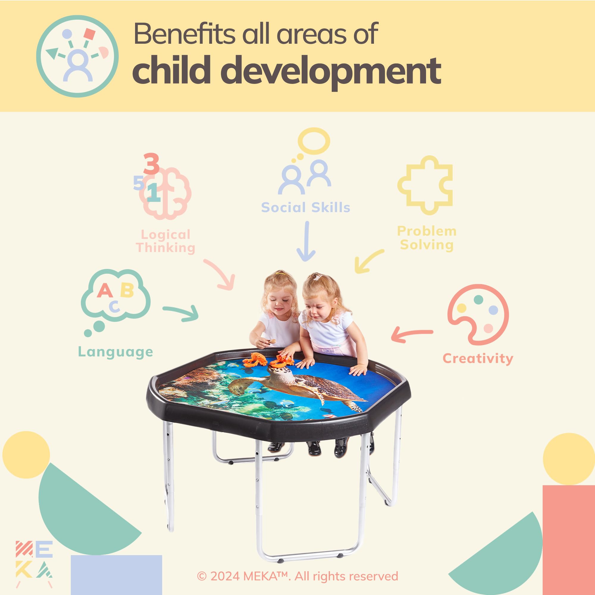 MEKA Large Black Tuff Tray Set with Stand - Sensory Play Tray for Toddlers, Sand & Water Table for Outdoor/Indoor Play - Durable Kids Activity Tray for Sand, Water, Messy Play & Learning Activities