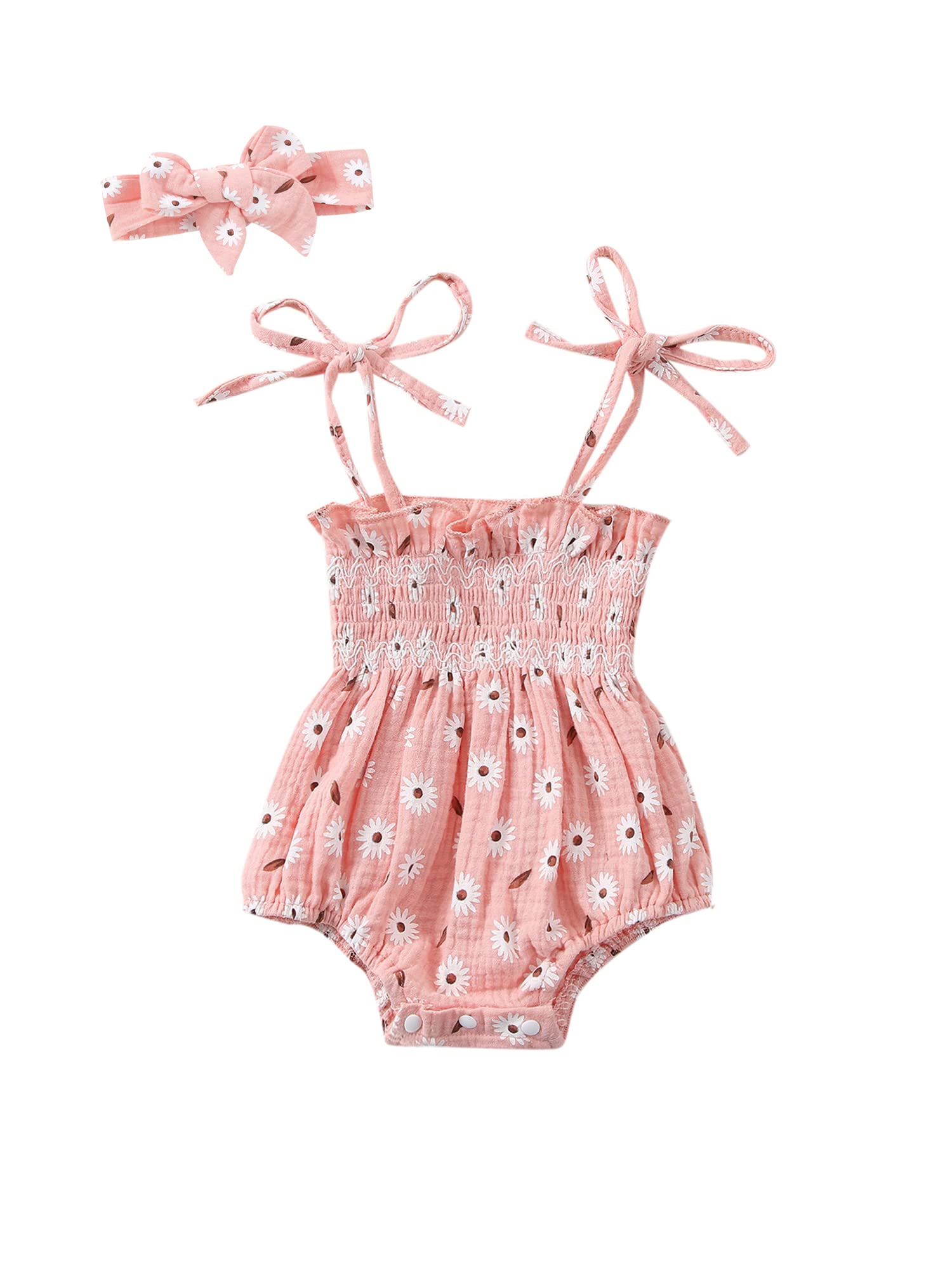 Baby Girls Sleeveless Romper Set - Backless Jumpsuit Outfits with Headband | Infant Summer Clothes for Beach, Pool & Outdoor Play