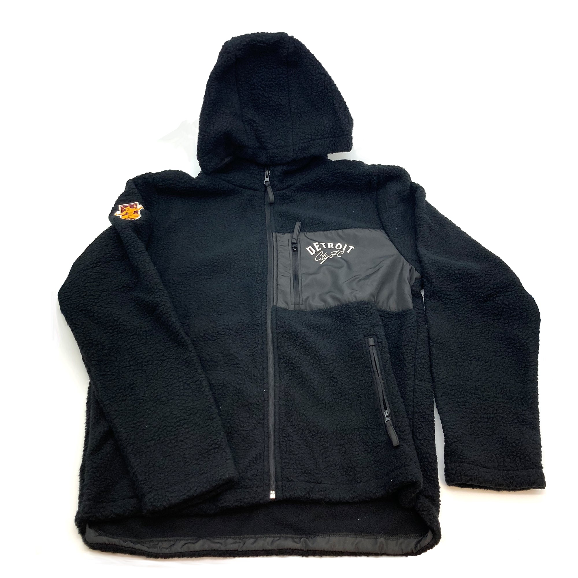 Men's Black Pile Full Zip Hooded Jacket - Warm Winter Coat for Outdoor Activities & Casual Wear