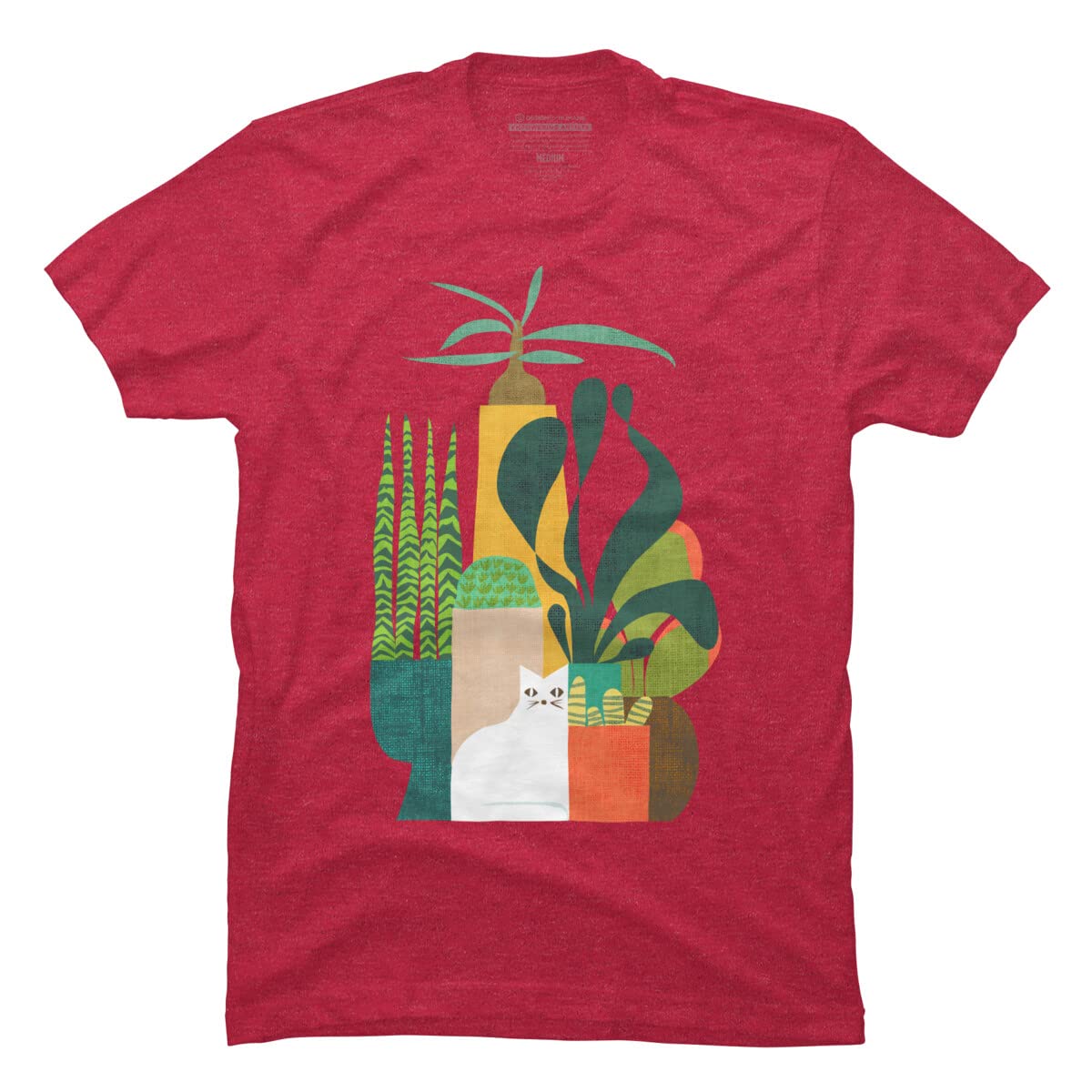 Design By Humans Men's Cat and Plants Graphic T-Shirt - Soft Cotton Tee for Casual Wear - Perfect for Cat Lovers, Outdoor Activities, and Everyday Fashion