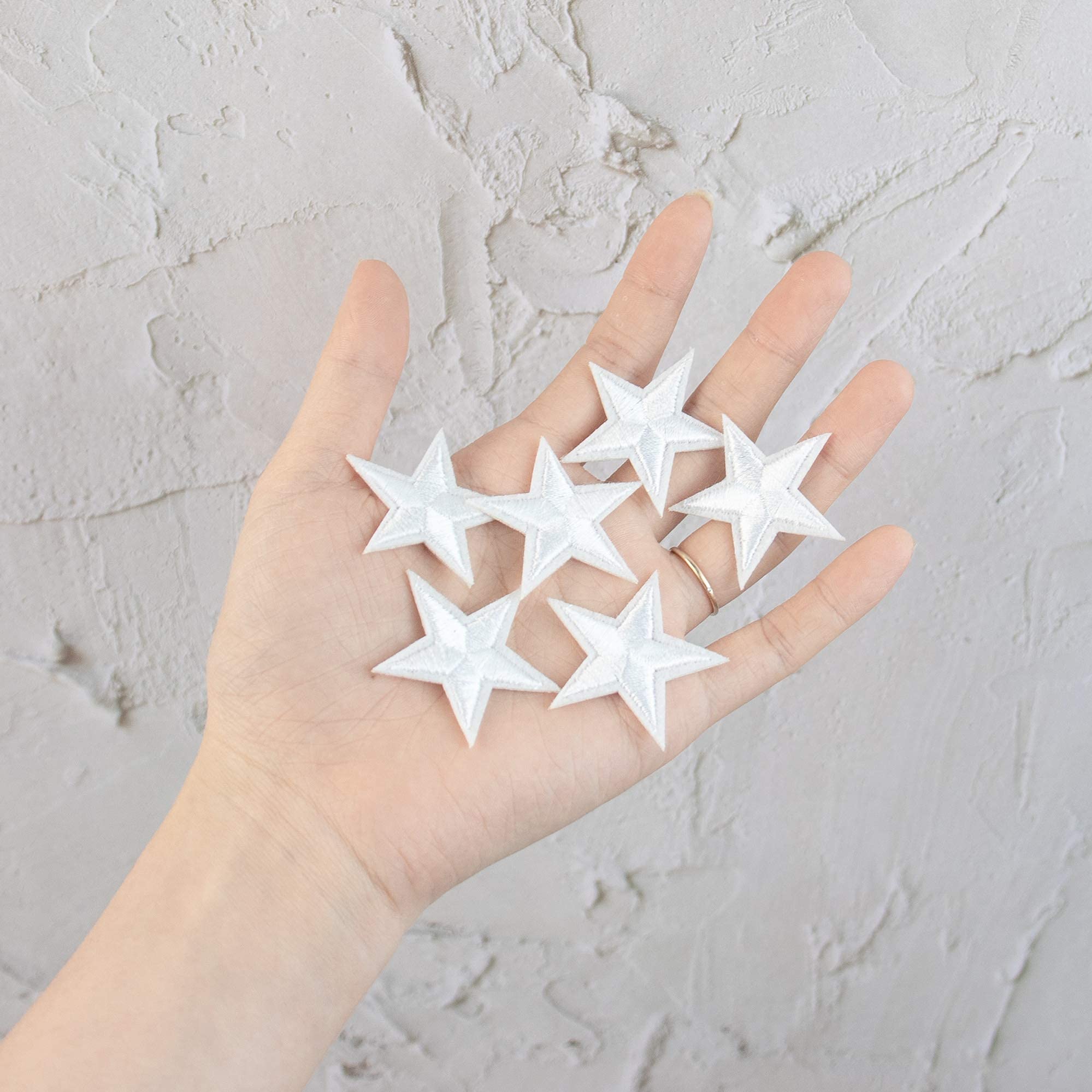 AUEAR 24 Pack White Star Iron On Patches - Embroidered Mini Sew On Appliques for Clothes, Jackets, Shoes | DIY Craft, Costume Design, Denim Repair