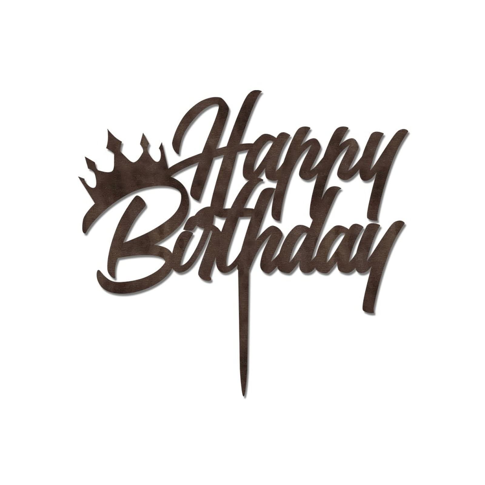Funny Wooden Happy Birthday Cake Topper with Custom Name - Brown Birthday Sign for Kids & Adults - Perfect for Baby Baptism, Gender Reveal, and Birthday Party Decorations