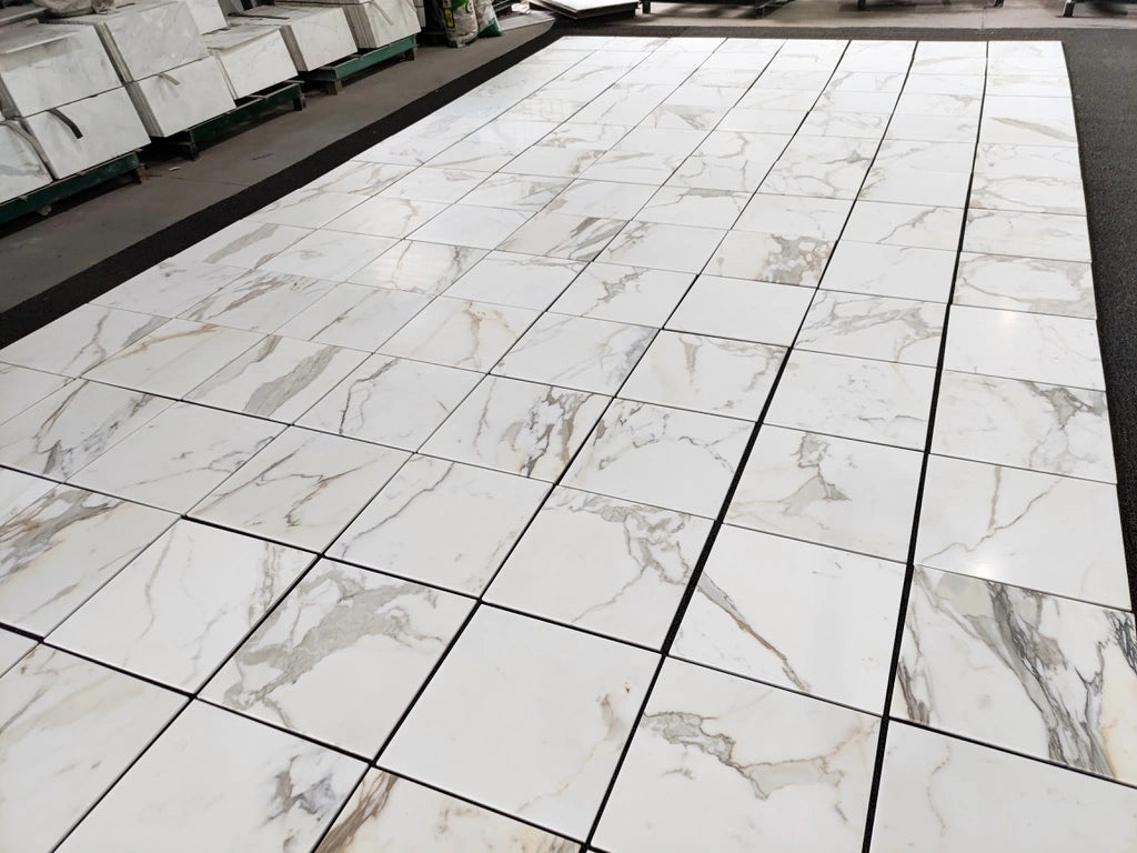 Premium Calacatta Gold Marble Tile 18x18 - Luxury Italian Marble Floor & Wall Tile for Kitchen, Bathroom, and Living Room Renovation