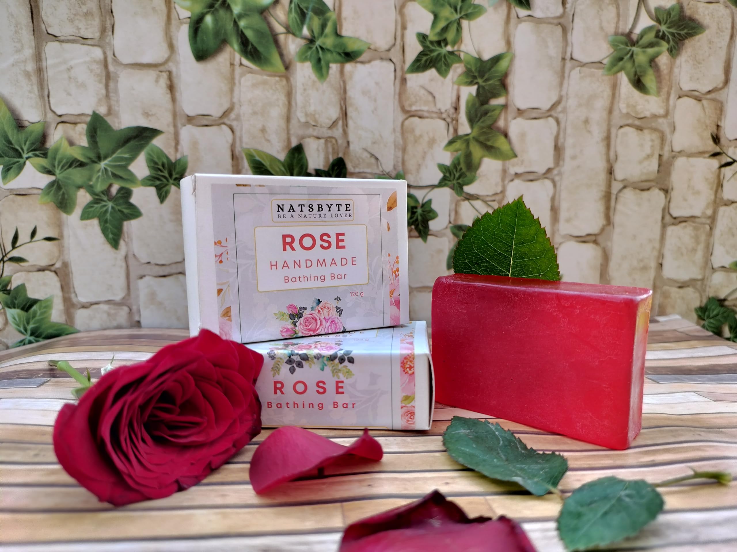 NATSBYTE Organic Rose Bath Soap - 100% Natural Handmade Chemical-Free Soap for Men & Women (3-Pack) | Gentle Cleansing for Sensitive Skin, Perfect for Daily Shower & Spa Relaxation