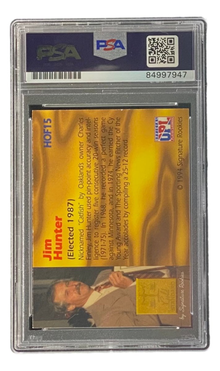 Jim Catfish Hunter Autographed 1994 Sig Rookies #HOF15 PSA/DNA Certified Gem Mint 10 Trading Card - Perfect for Baseball Memorabilia Collectors and Sports Fans Display