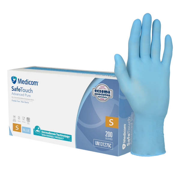 Medicom SafeTouch Nitrile Disposable Gloves - Powder-Free, Latex-Free, 200 Count (Blue) - Ideal for Medical, Food Handling, Cleaning & Tattoo Artists