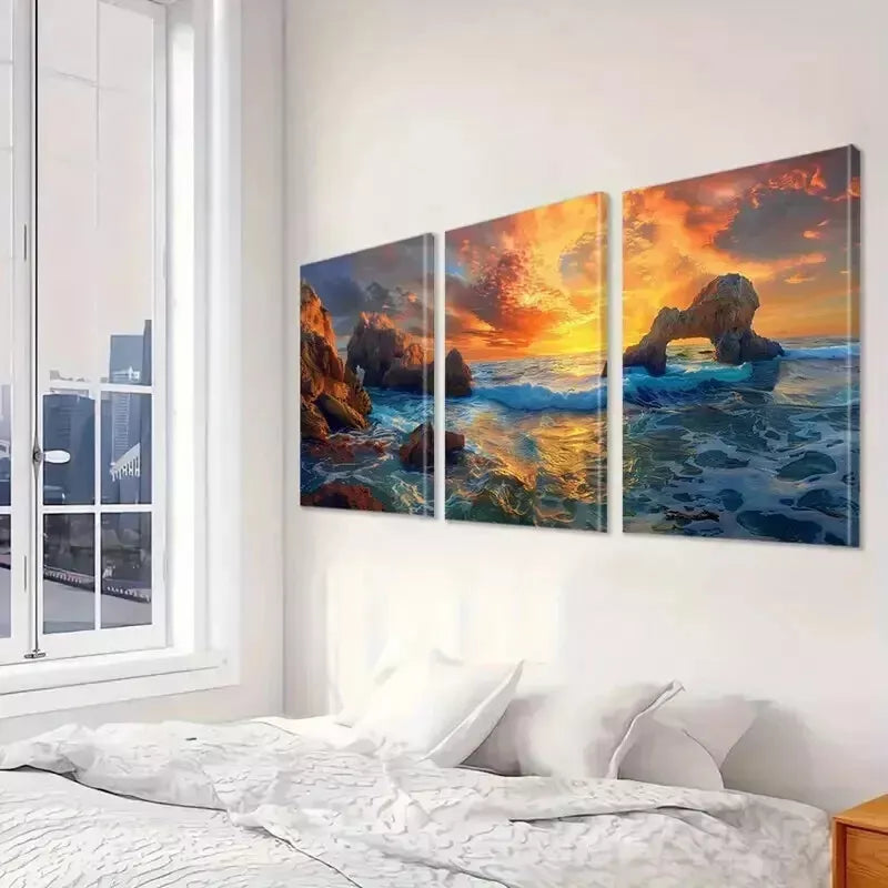 3-Piece Beach & Coconut Trees Wall Art Set - Framed Canvas 50x70cm (20x28in) - High Quality Print - 100% Australian Made - Ready to Hang - Perfect for Living Room, Bedroom & Coastal Home Decor