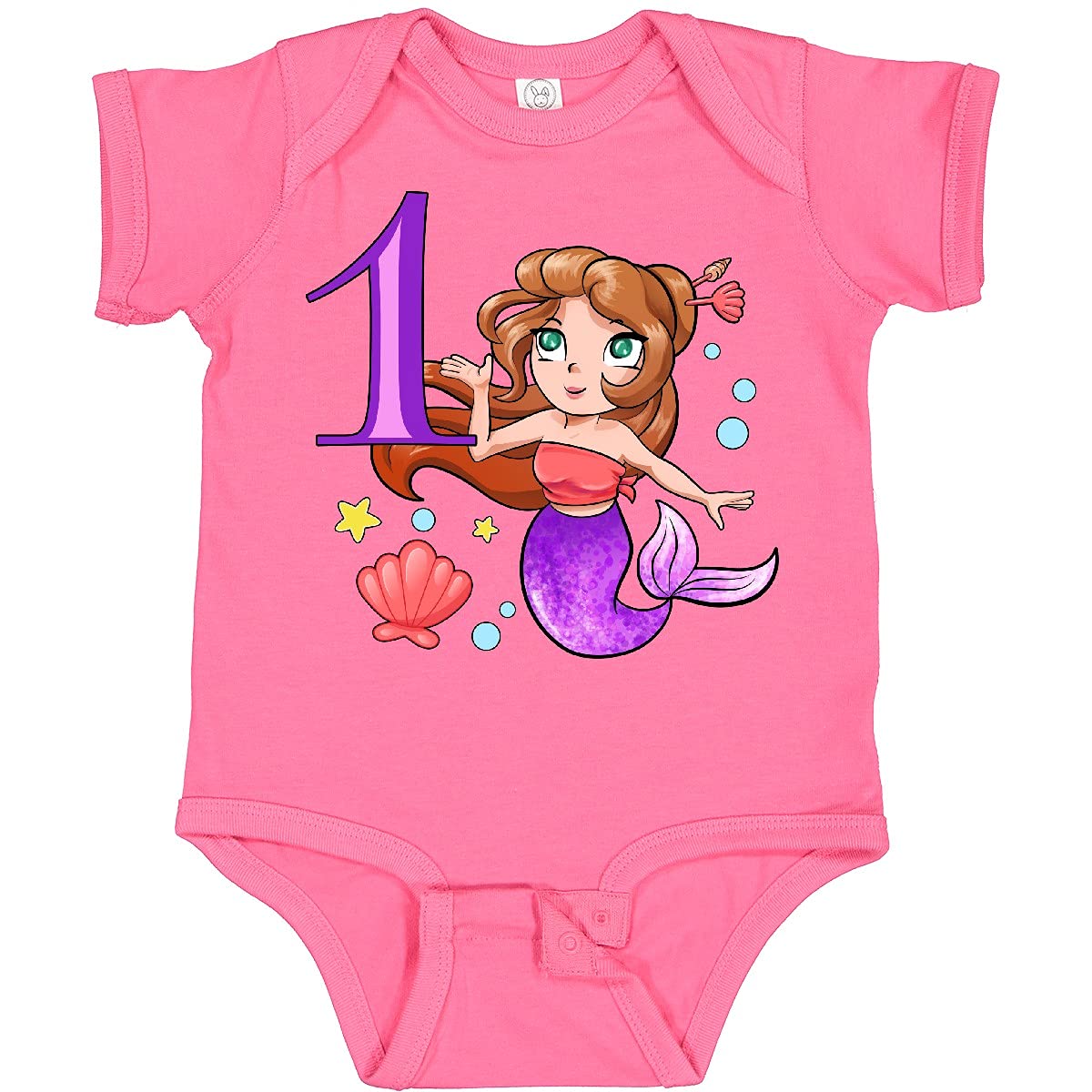 Inktastic Mermaid First Birthday Purple Tail Baby Bodysuit - Cute 1st Birthday Outfit for Girls, Baby Shower Gift, Photo Shoot & Party Wear