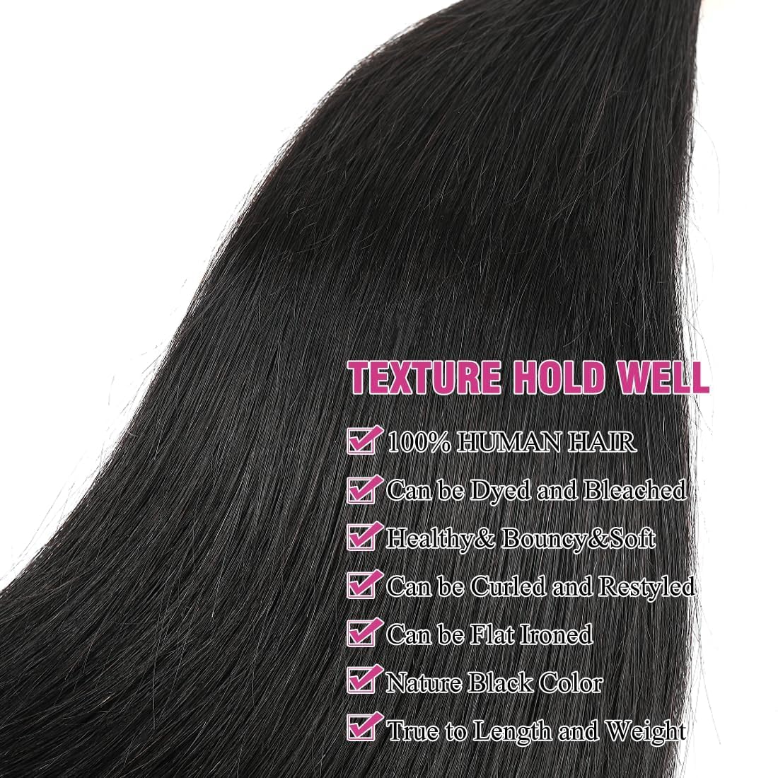 Brazilian Virgin Human Hair Bundle 12A Grade 18 Inch Straight Unprocessed 100% Human Hair Weave - Natural Black for Quick Weave, Sew-in Extensions & Protective Hairstyles