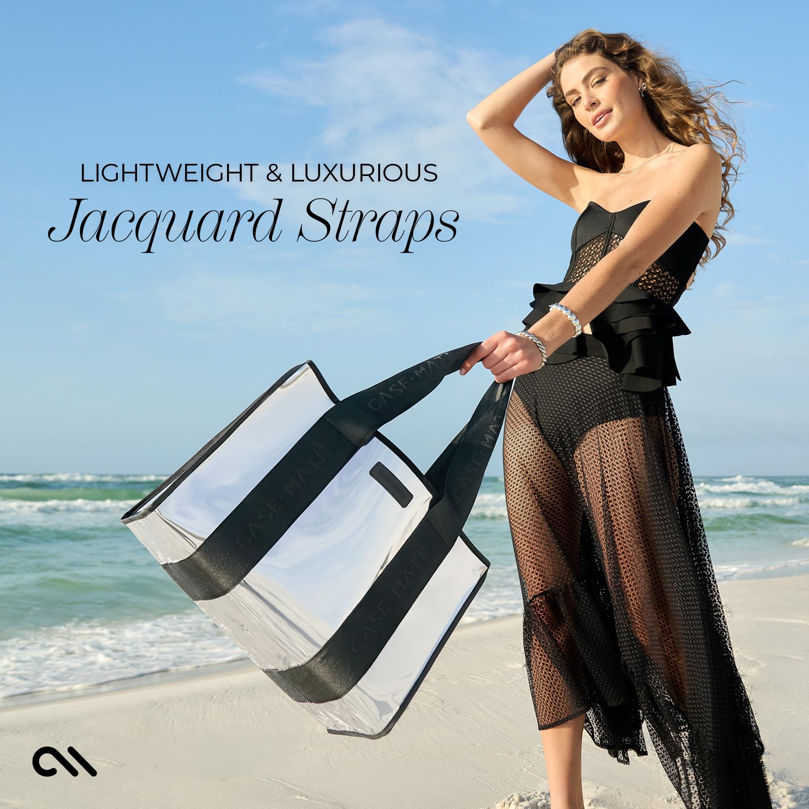 Case-Mate Silver Chrome Beach Tote Bag for Women - Lightweight Waterproof Foldable Tote with Phone Pouch - Perfect for Beach, Pool, Travel & Vacation - Large Durable Washable Tip-Proof Beach Bag | Great for Summer Outings, Weekend Getaways & Coastal Adventures