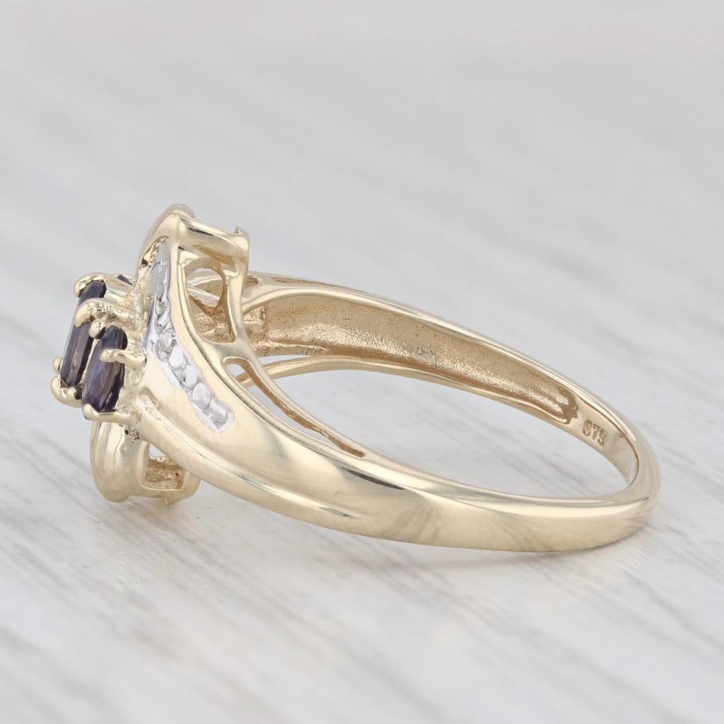 0.50ctw Iolite Three Stone Bypass Ring in 10k Yellow Gold - Size 7.25 - Perfect for Engagement, Anniversary Gifts & Special Occasions
