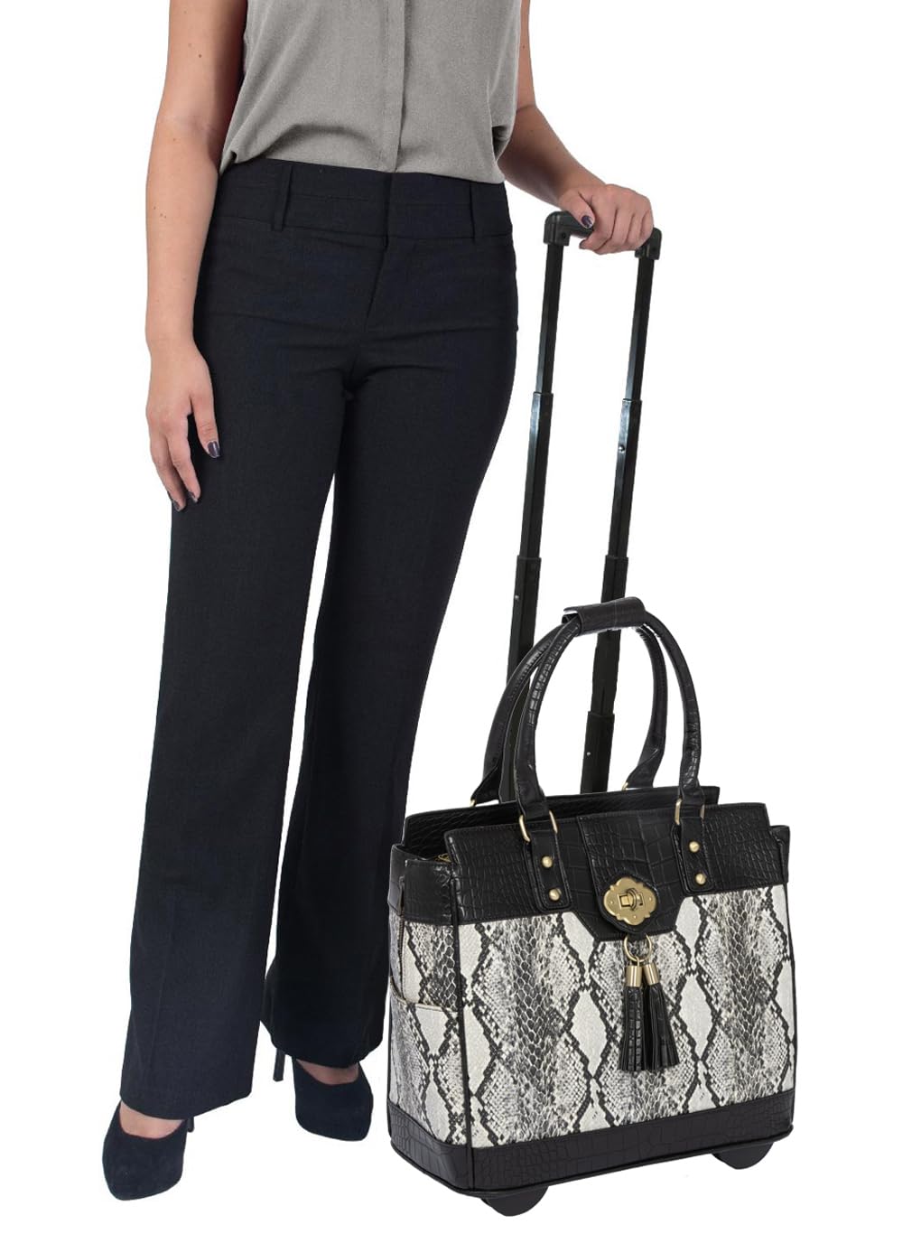 JKM & Company Rolling Laptop Bag for Women - Stylish Wheeled Briefcase with Wheels Fits 13-17 Inch Laptops, Durable Office Travel Computer Case for Business Women (Firenze Design) - Perfect for Air Travel, Commuting & Business Trips
