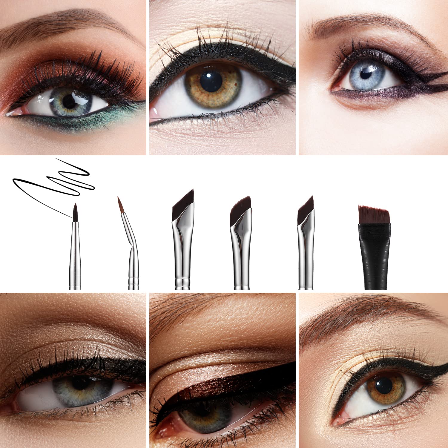 6pcs Angled Eyeliner Brush Set for Eyebrows & Makeup - Salon & Home Use