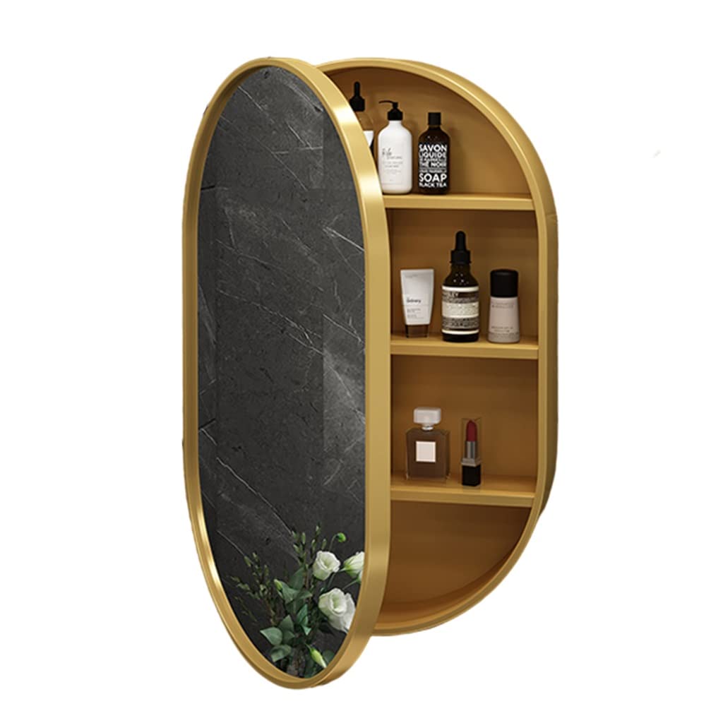 Solid Wood Oval Wall Mirror - Gold Framed Bathroom Mirror for Makeup & Dressing (50x80cm) - Elegant Hanging Mirror for Living Room, Bedroom & Hallway Decor - Perfect for Vanity, Entryway & Home Styling