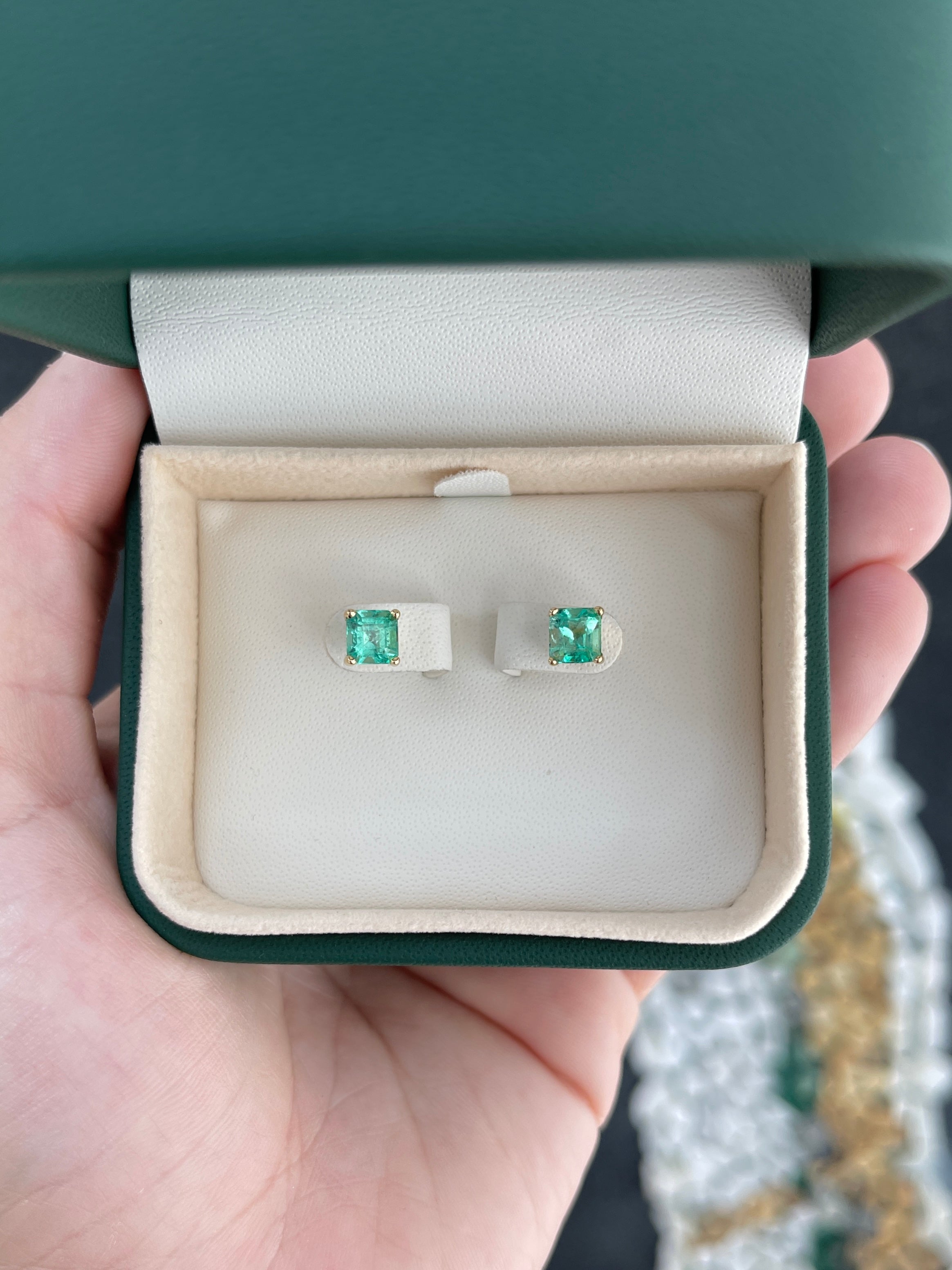 2.05tcw 5.5x5.5mm Asscher Cut Emerald Screw Back Stud Earrings in 14K Gold | Elegant Jewelry for Weddings, Parties & Special Occasions