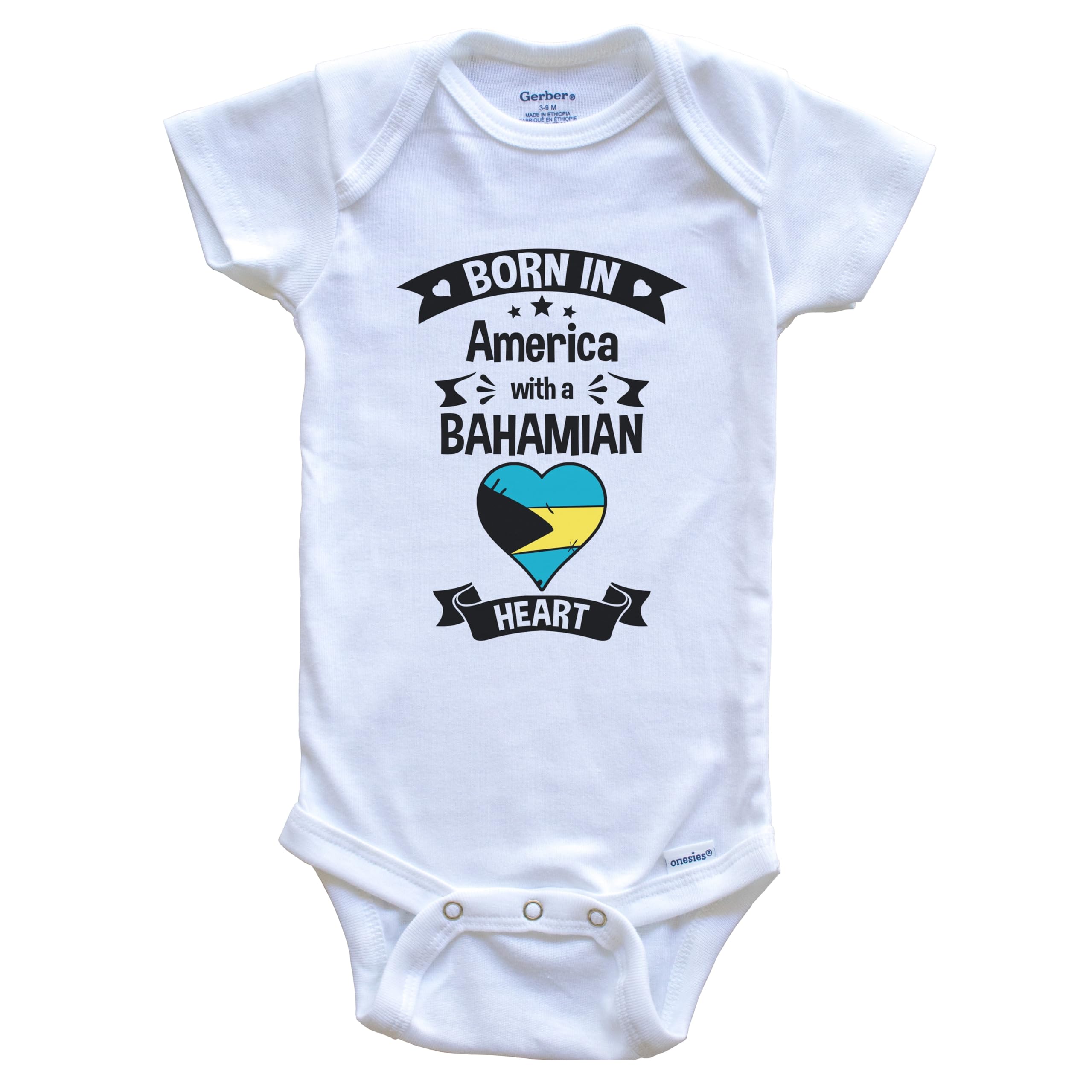 Born in America with A Bahamian Heart One Piece Baby Bodysuit - Soft Cotton Infant Onesie for Newborns & Toddlers - Perfect for Family Photos, Beach Vacations & Everyday Wear