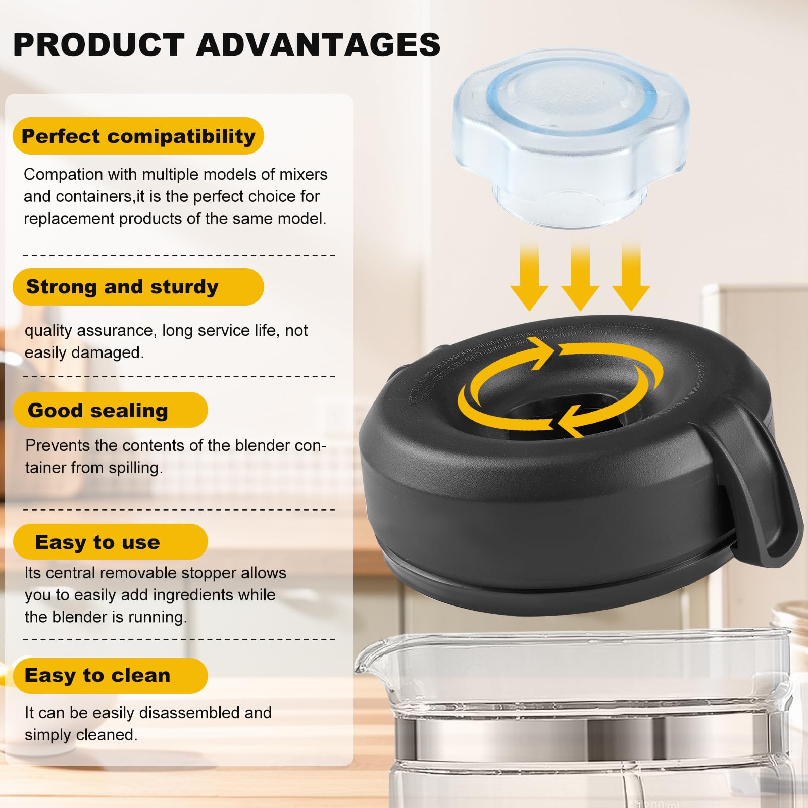 Vitamix Blender Lid Replacement - 64 Oz Low-Profile Container Cover with Plug (2-Piece Set) - Perfect for Smoothies, Soups & Nut Butters - Fits Vitamix Advance Series Blenders