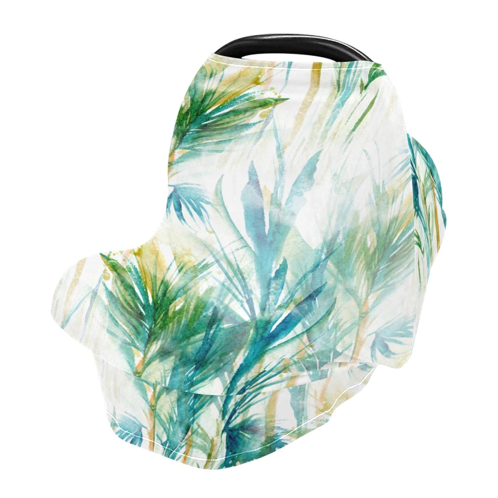 Breathable Nursing Cover & Baby Car Seat Canopy - Soft Breastfeeding Scarf with Tropical Palm Print, Universal Stroller Cover for Infant Boys & Girls | Perfect for Feeding, Travel & Outdoor Protection