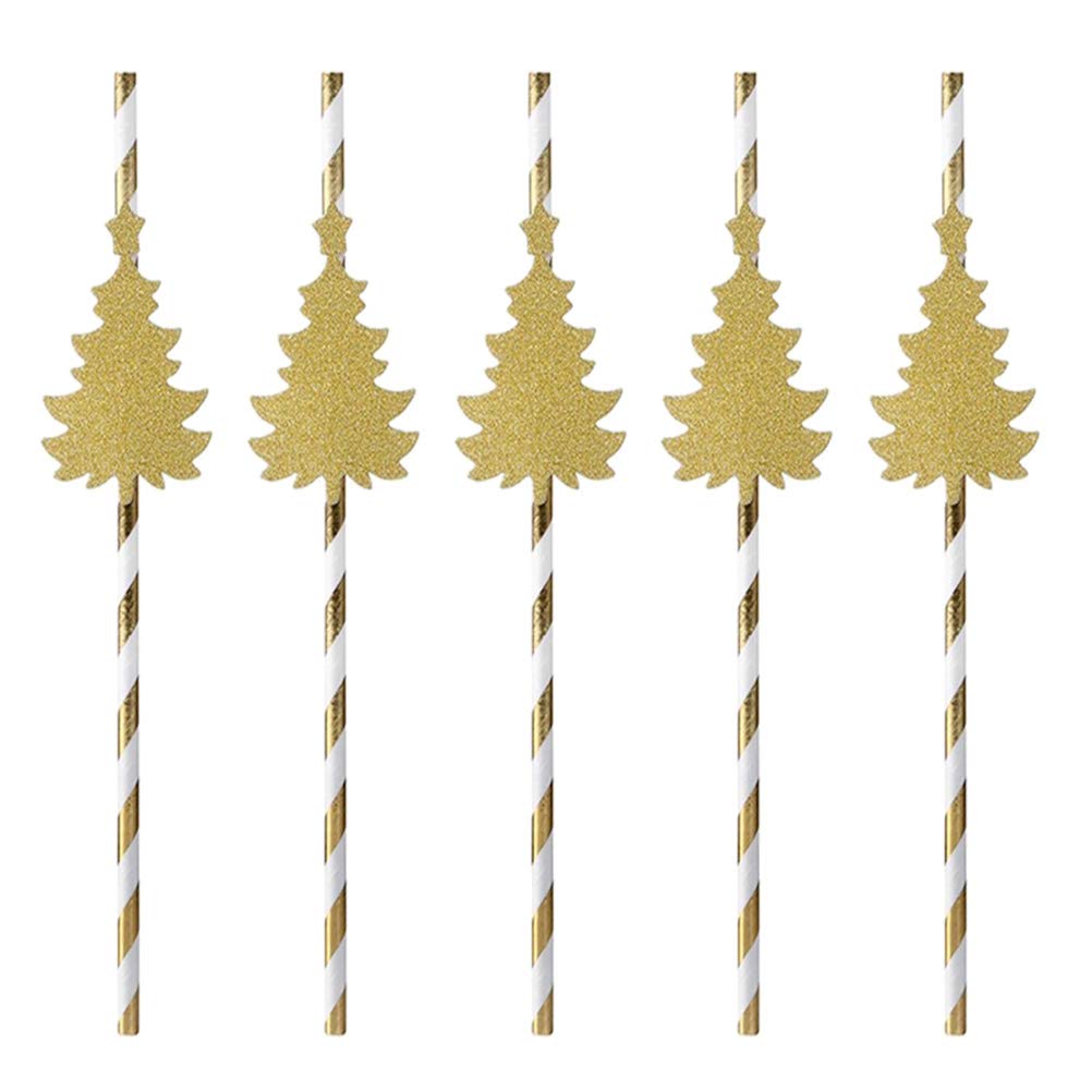 KESYOO 24pcs Glitter Paper Straws - Christmas Tree Drinking Straws for Parties, Baby Showers & Holiday Decorations | Eco-Friendly Disposable Straws for Beverages, Cocktails & Festive Celebrations