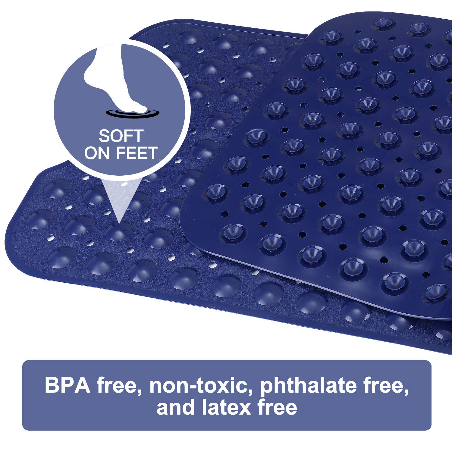 **YINENN Non-Slip Bath and Shower Safety Mat 40x16 Inch with Suction Cups - Extra Large, Machine Washable, Drain Holes for Bathtub Cleanliness - Dark Blue - Ideal for Elderly, Kids & Wet Bathroom Floors**
