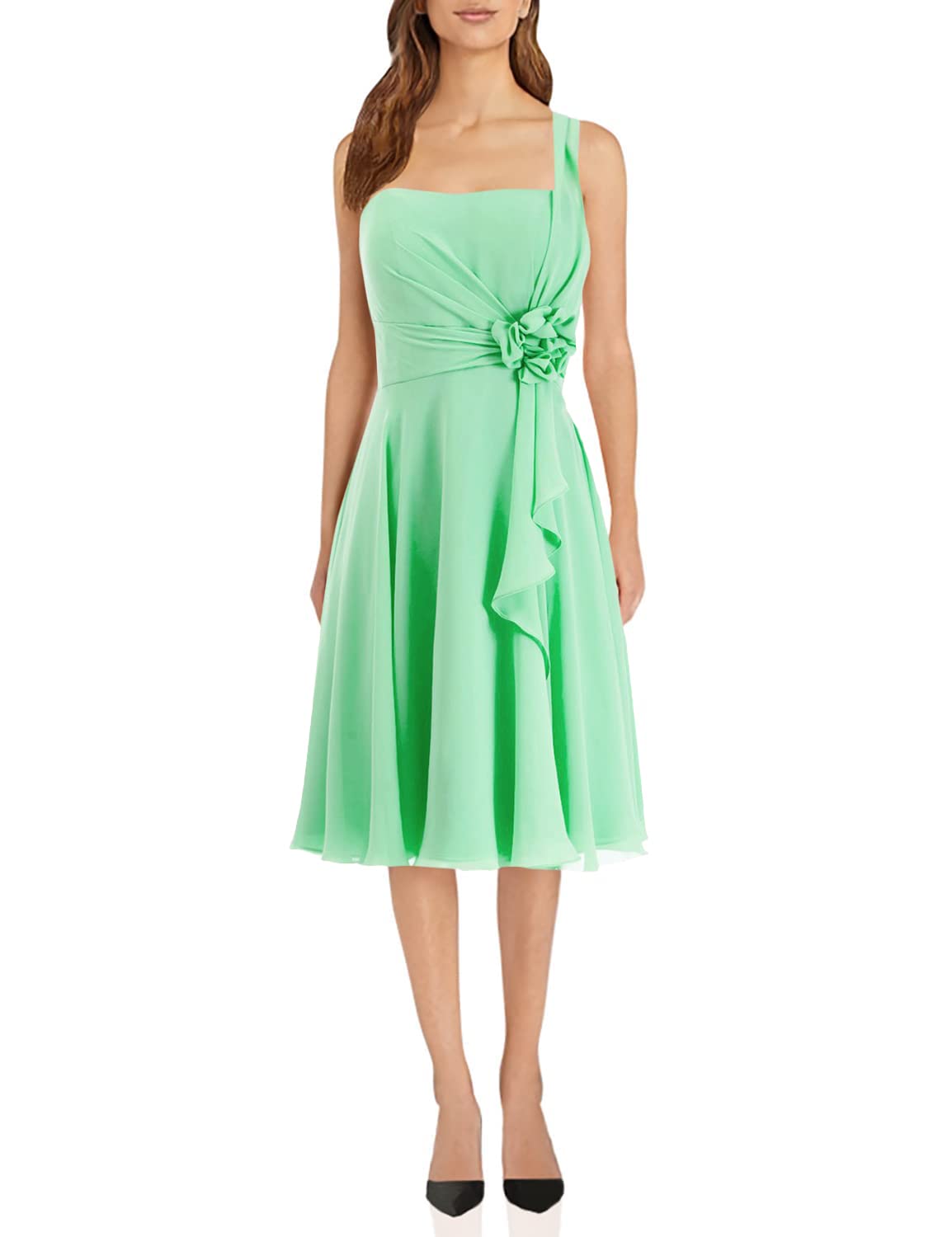 JAEDEN Short Chiffon One Shoulder Bridesmaid Dress - Elegant Prom Party Cocktail Dress for Weddings, Homecoming & Special Occasions