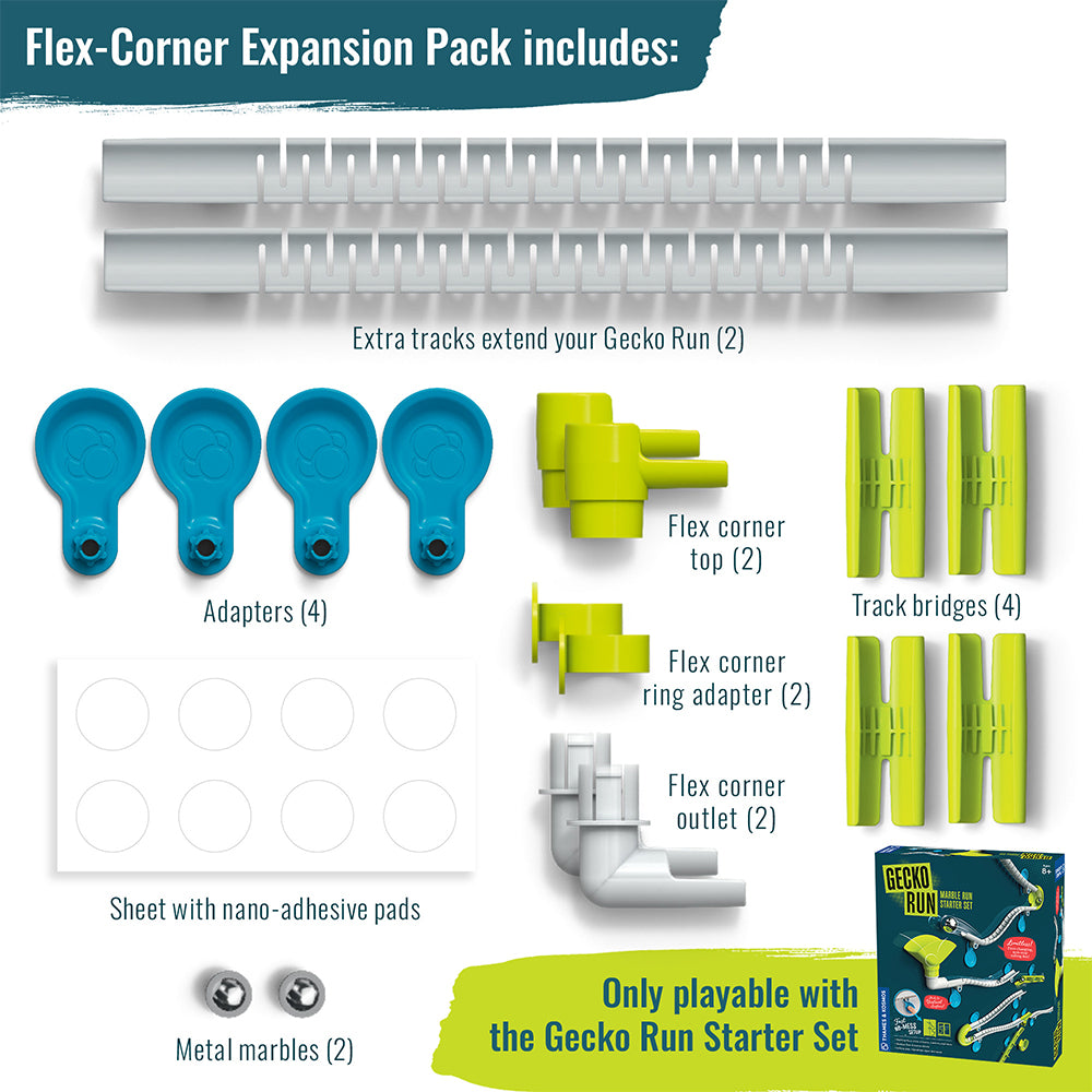 Gecko Run Marble Run Flex Corner Expansion Pack - Creative STEM Building Toy for Kids - Perfect for Indoor Play, Birthday Gifts & Educational Activities