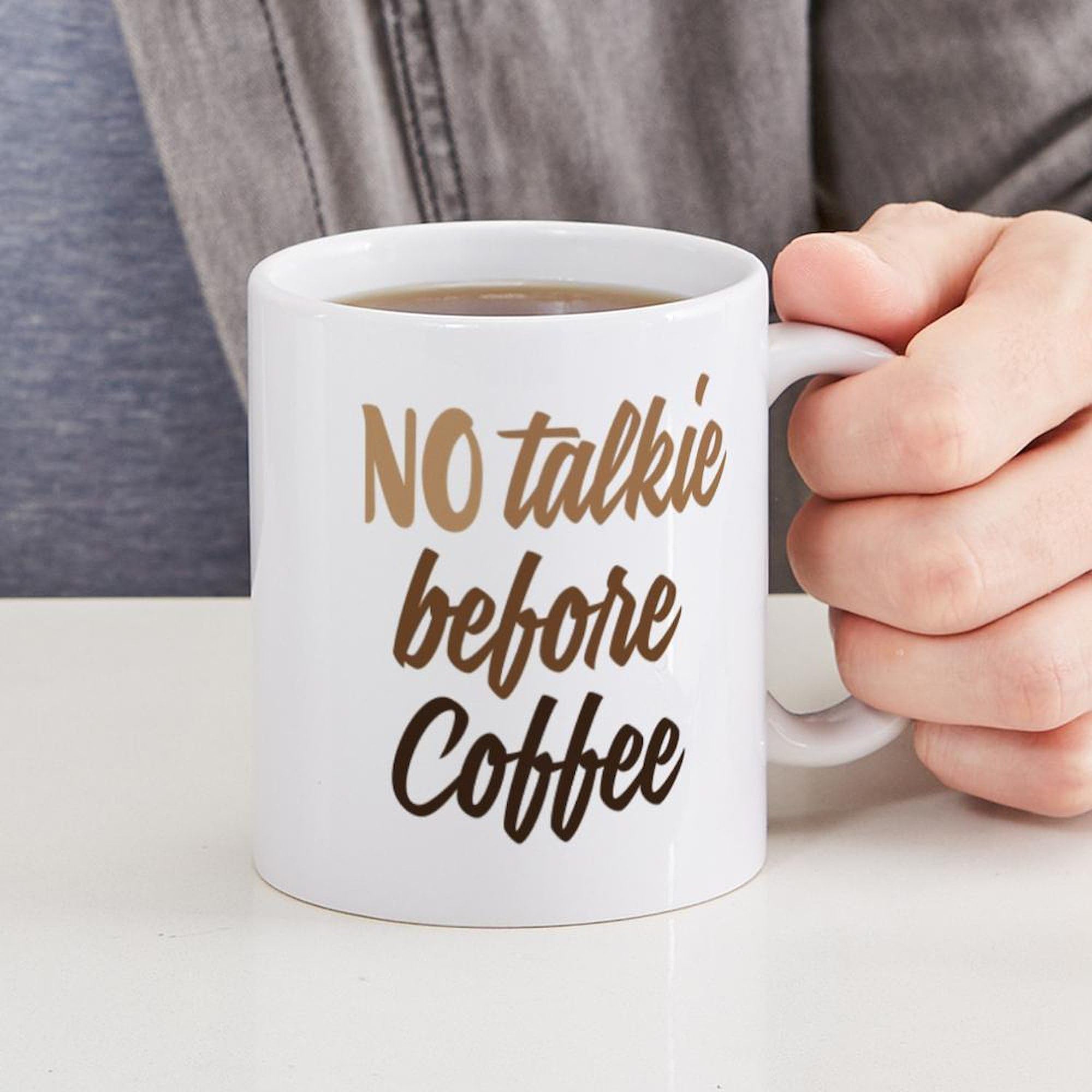 NO TALKIE BEFORE COFFEE 11 oz Ceramic Coffee Mug - 325ml Insulated Tea Cup with Funny Sarcastic Quote - Perfect for Office, Home & Gift Giving