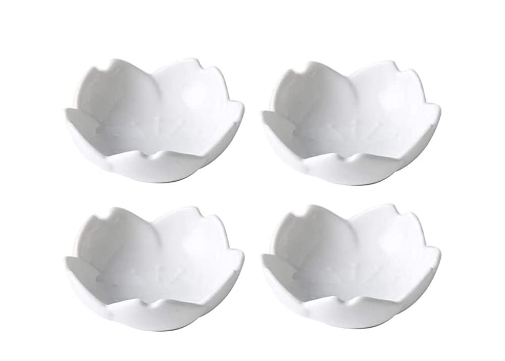 123Arts 4-Piece Ceramic Appetizer Plates - Sakura Shaped Small Dishes for Sauce & Dipping | Perfect for Sushi, Desserts & Party Snacks