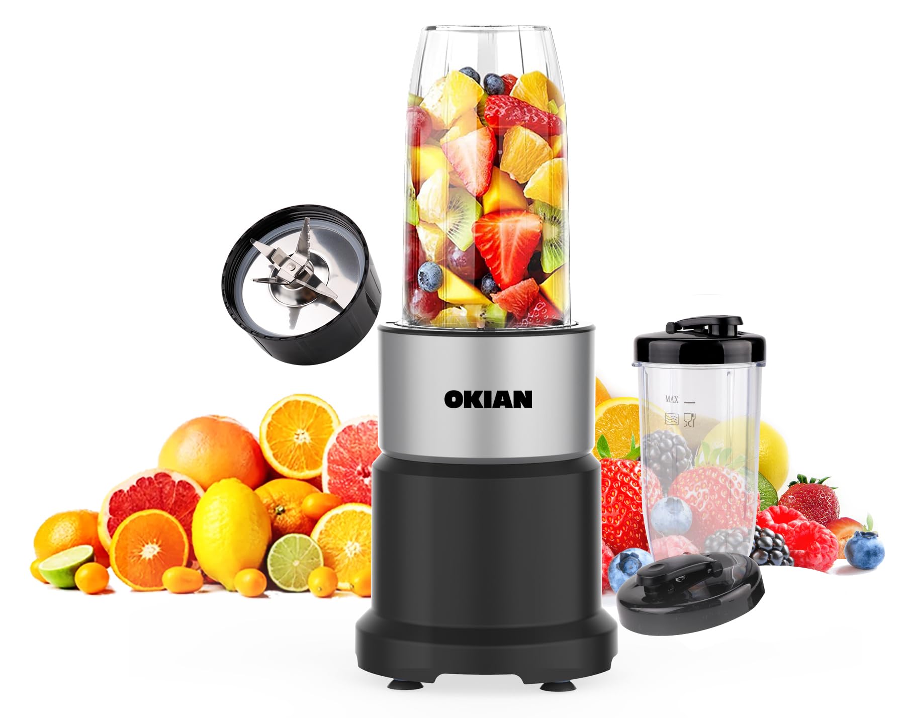 800W High-Powered Personal Blender for Protein Shakes & Smoothies - 6 Stainless Steel Blades with Ice Crushing Function - Includes 2 Large 20oz Travel Cups - Perfect for Gym, Office & Home Use
