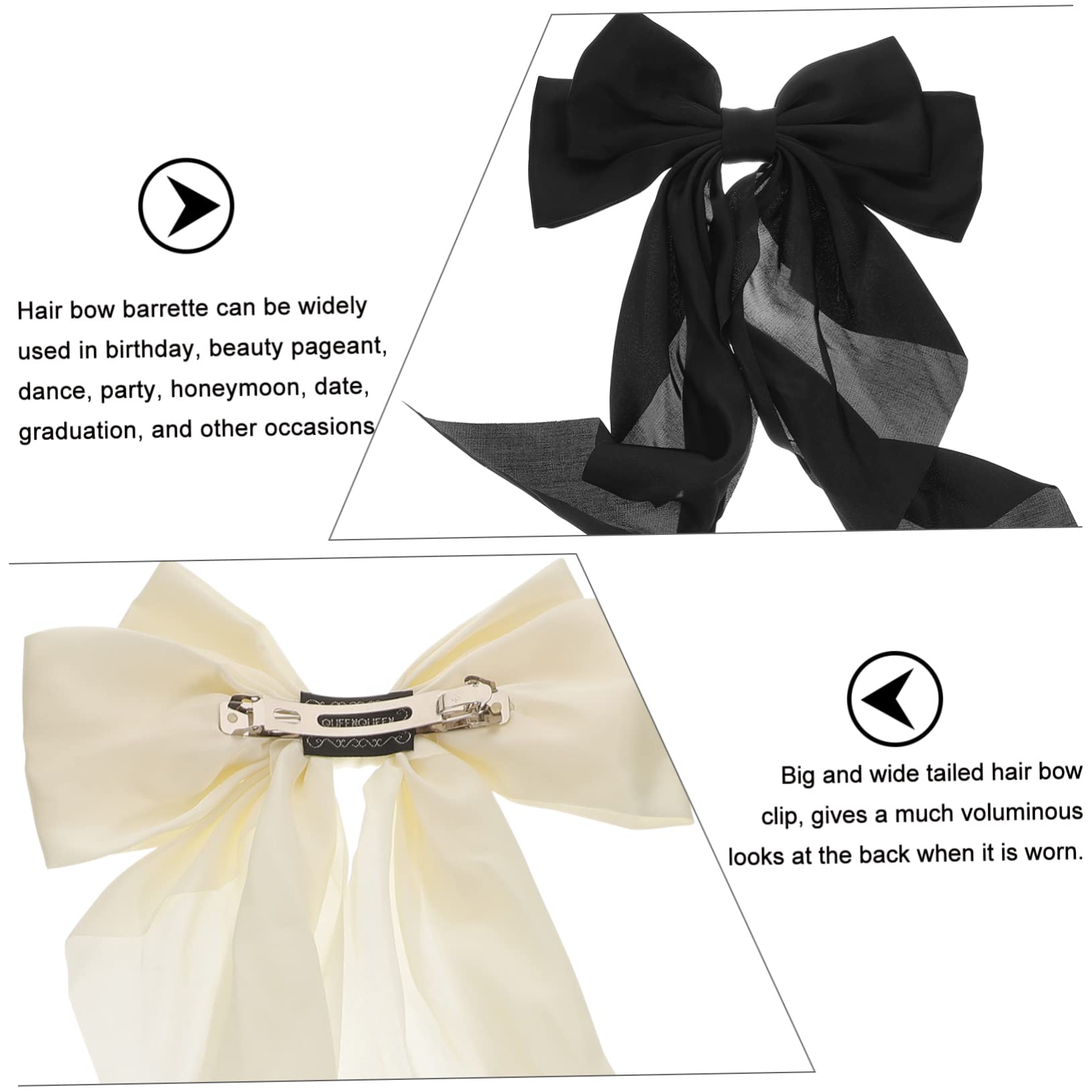 WOONEKY Women's Hair Barrettes - 2pcs Large Bow Hair Clips, Black Metal Hairpins for Women & Girls - Perfect for Parties, Weddings, Work & Everyday Styling