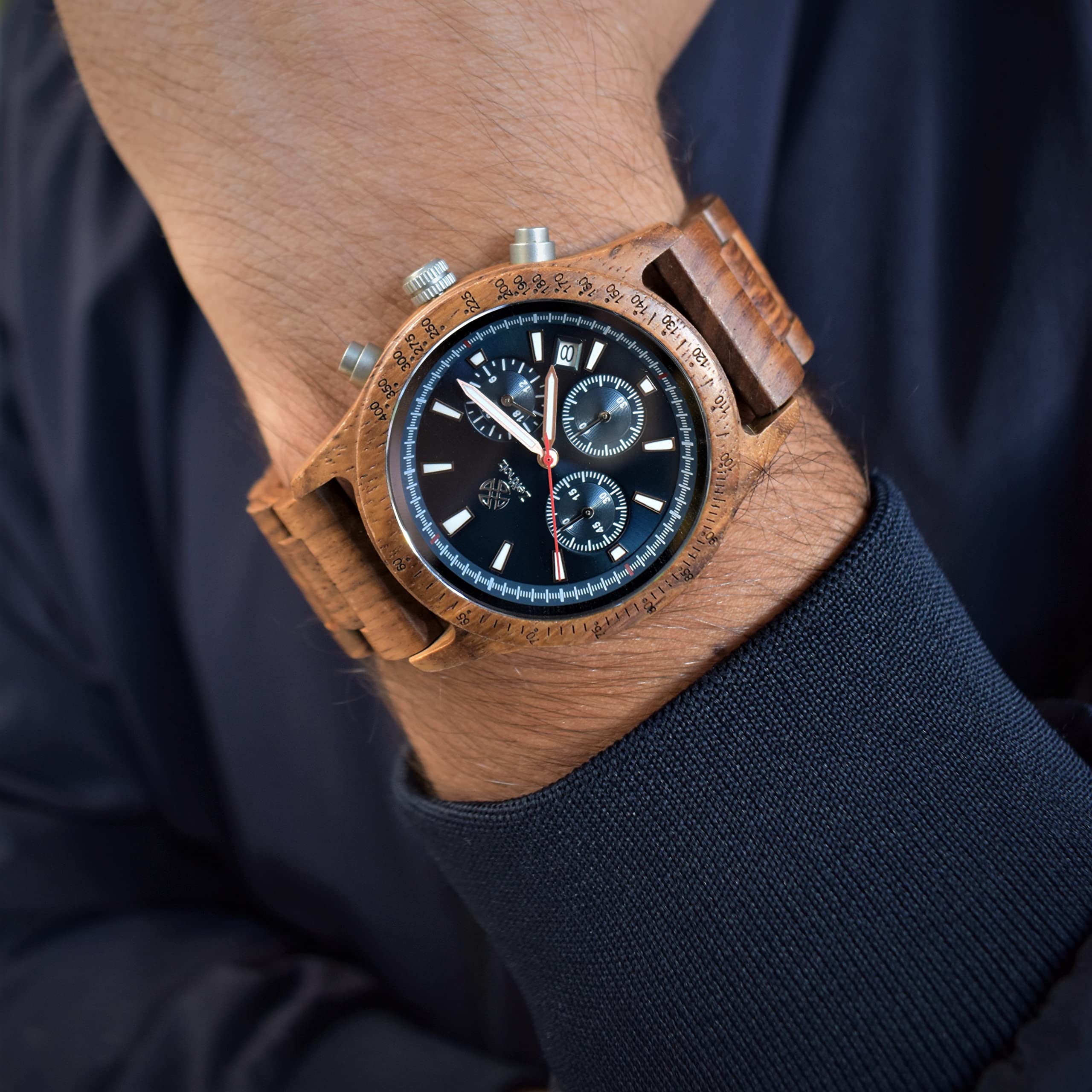**Zeitholz Men's Wooden Watch - 42mm Natural Wood Chronograph with Japanese Quartz Movement, Analog Calendar Display - Perfect for Casual Wear, Outdoor Adventures & Unique Gifts**